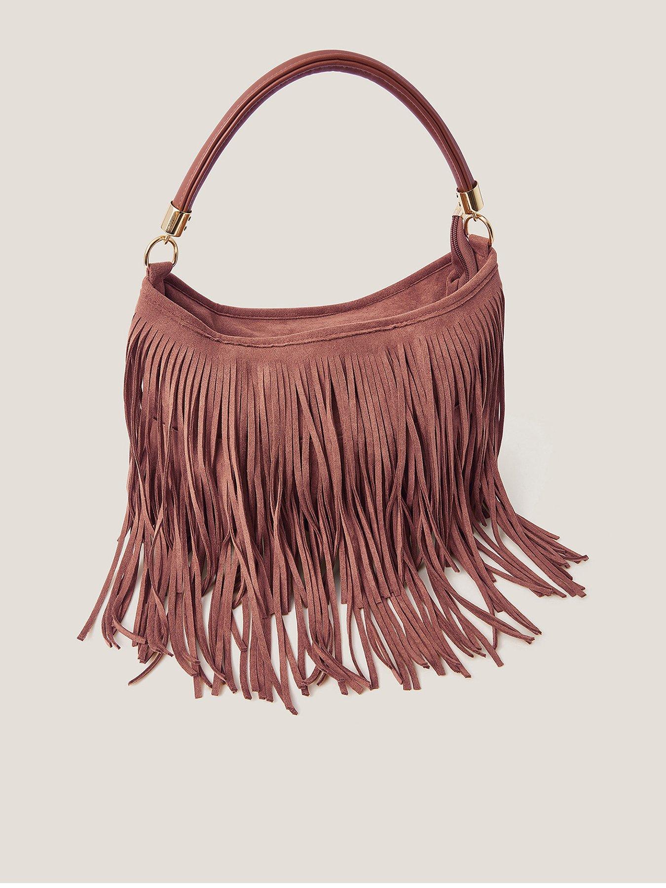 undefined Fay Fringe Suedette Bag - Tan