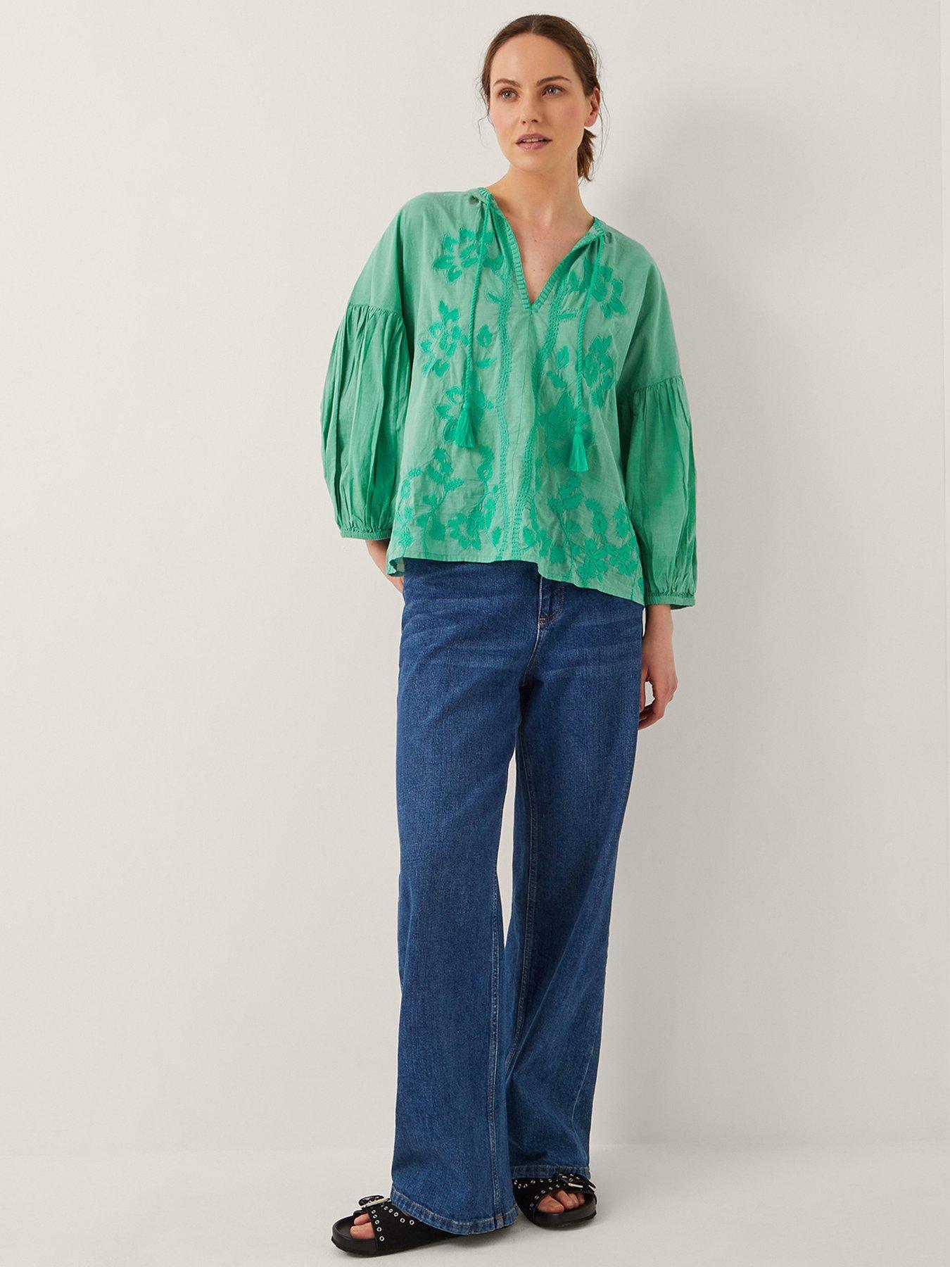 undefined Milly Embroidered Top - Sea Green