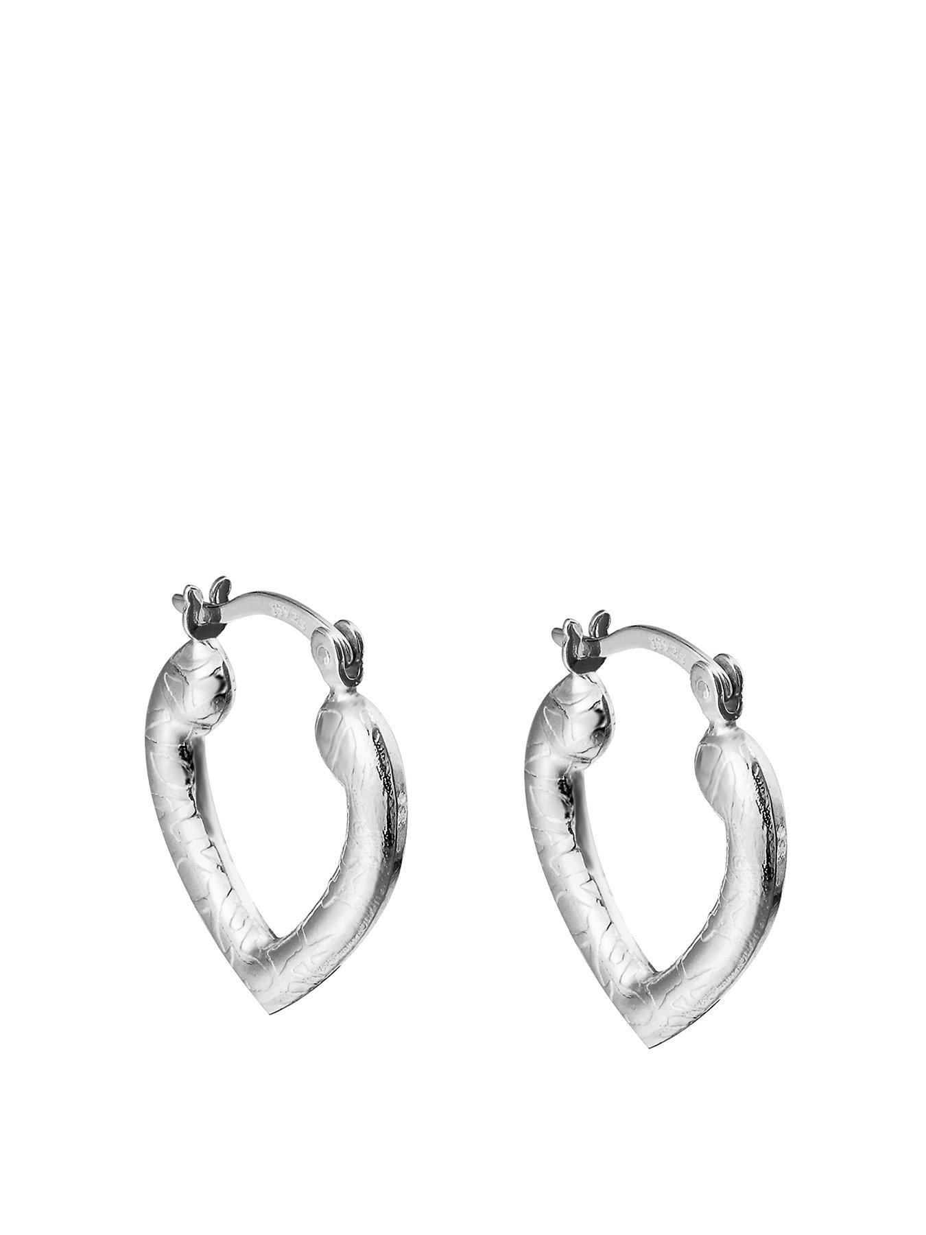 undefined Sterling Heart Shaped Hoops - Silver