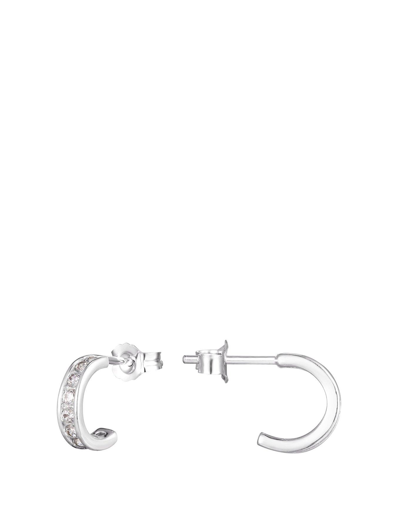 undefined Sterling Silver CZ Half-Hoop Stud Earrings
