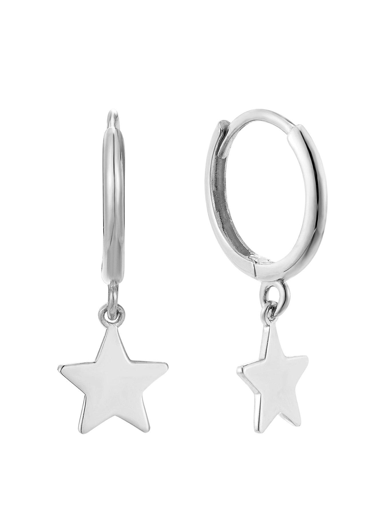 undefined Sterling Silver Star Charm Hoops
