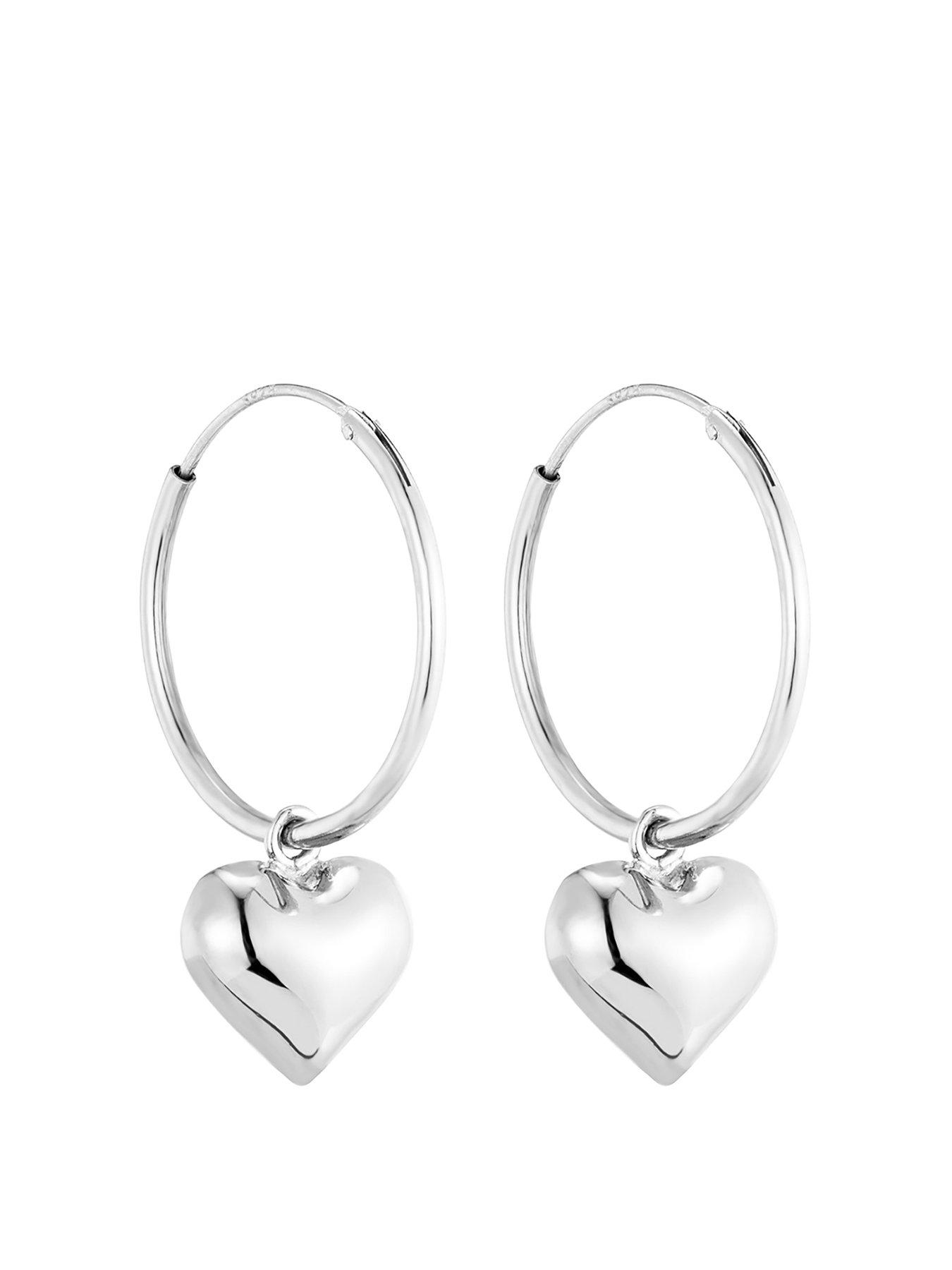 undefined Sterling Silver Puffy Heart Hoops