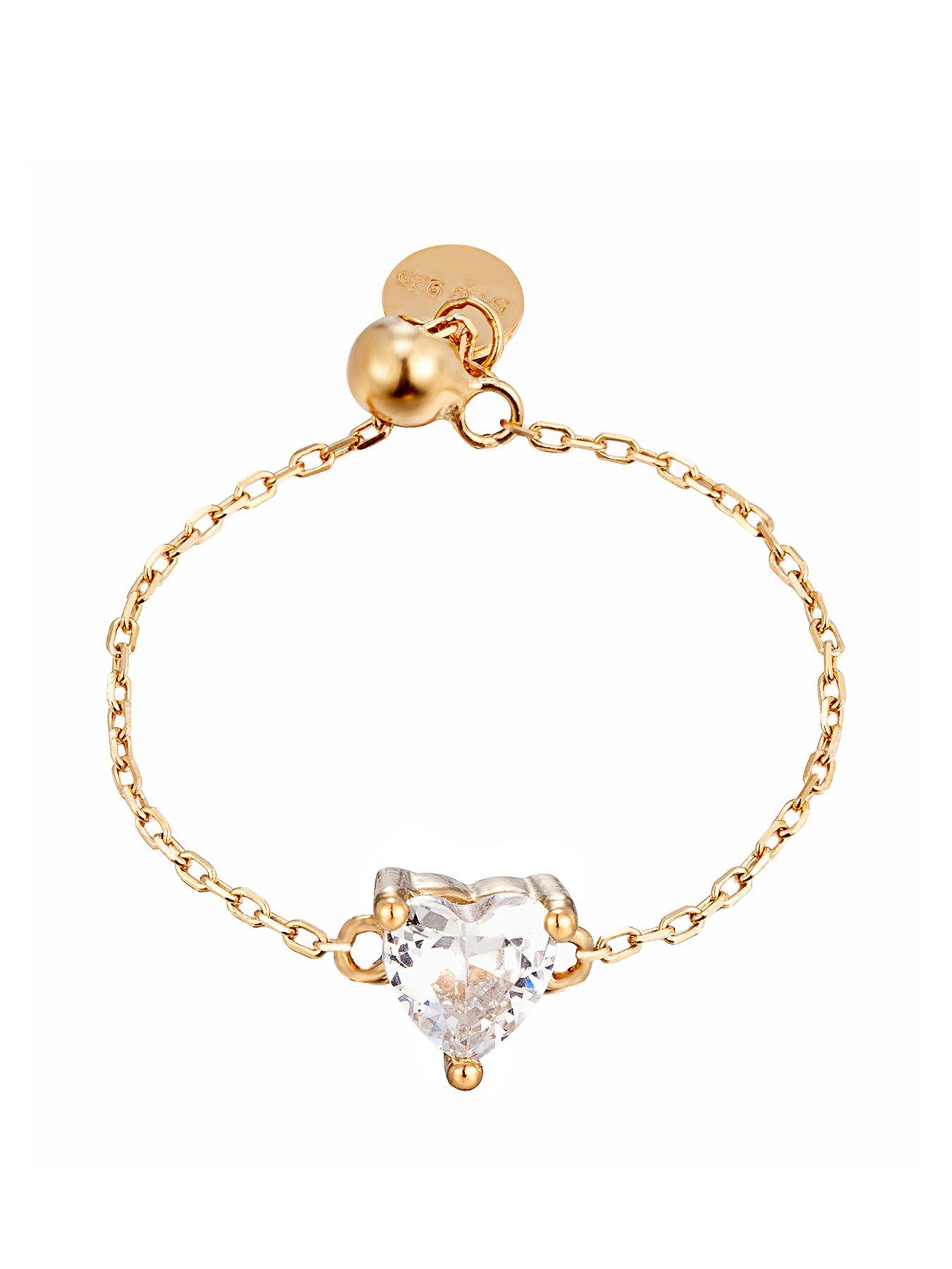 undefined 18Ct Vermeil Cz Heart Adjustable Chain Ring - Gold
