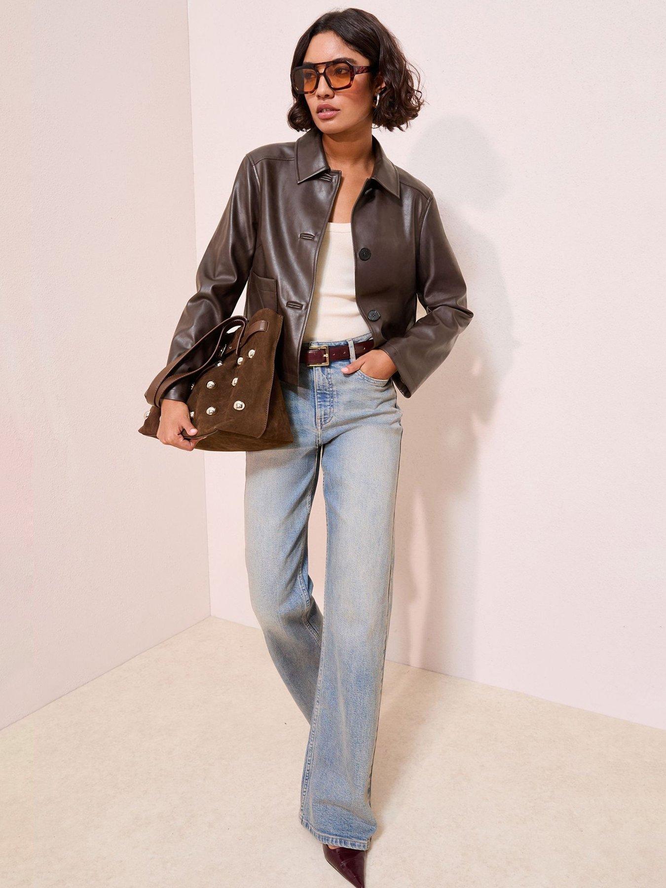 Friends Like These Faux Leather Short Collared Jacket - Brown | Very
