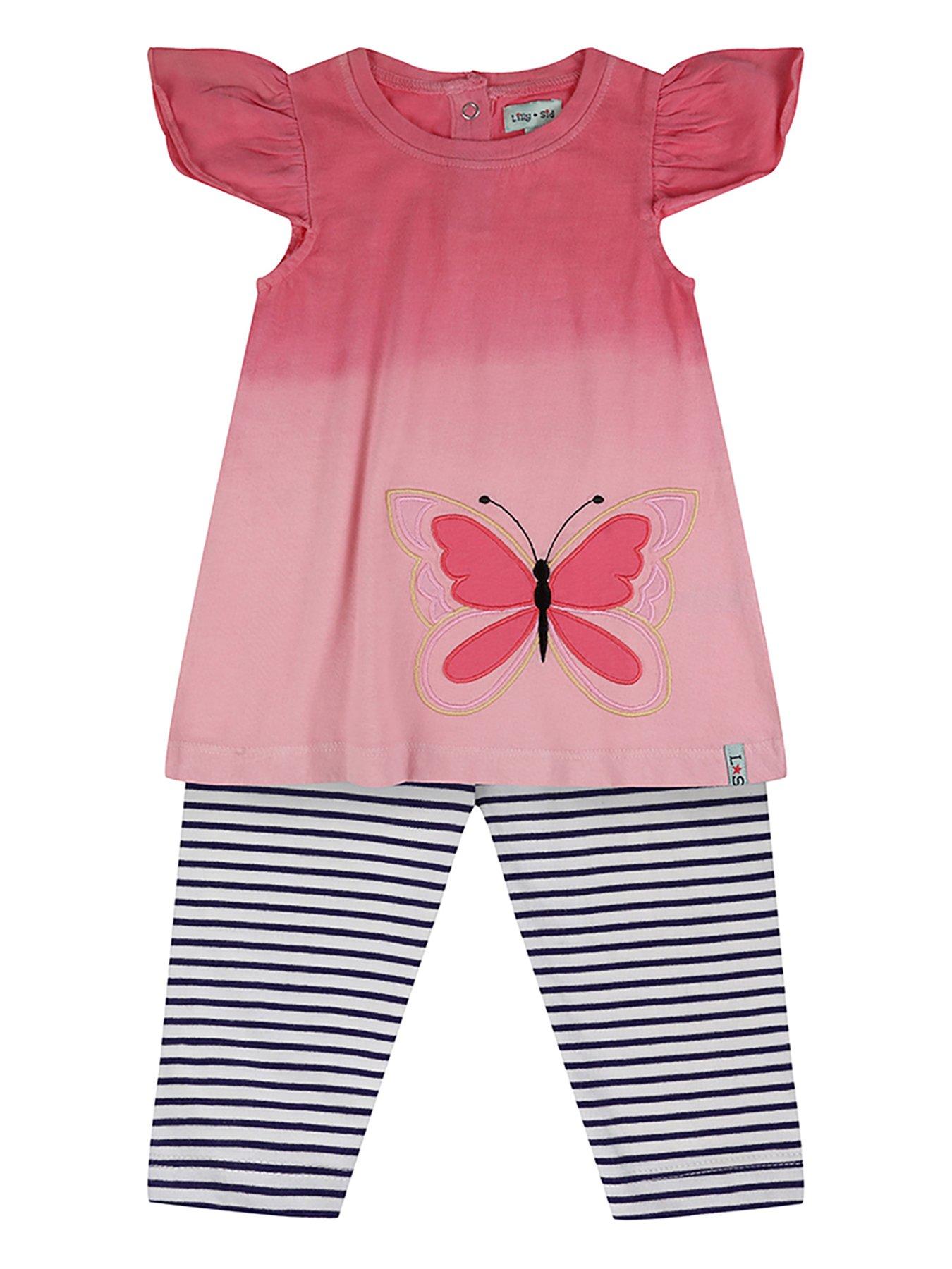 undefined Baby Girls Multicoloured Butterfly And Stripe Print Dress And Legging Set - Multi
