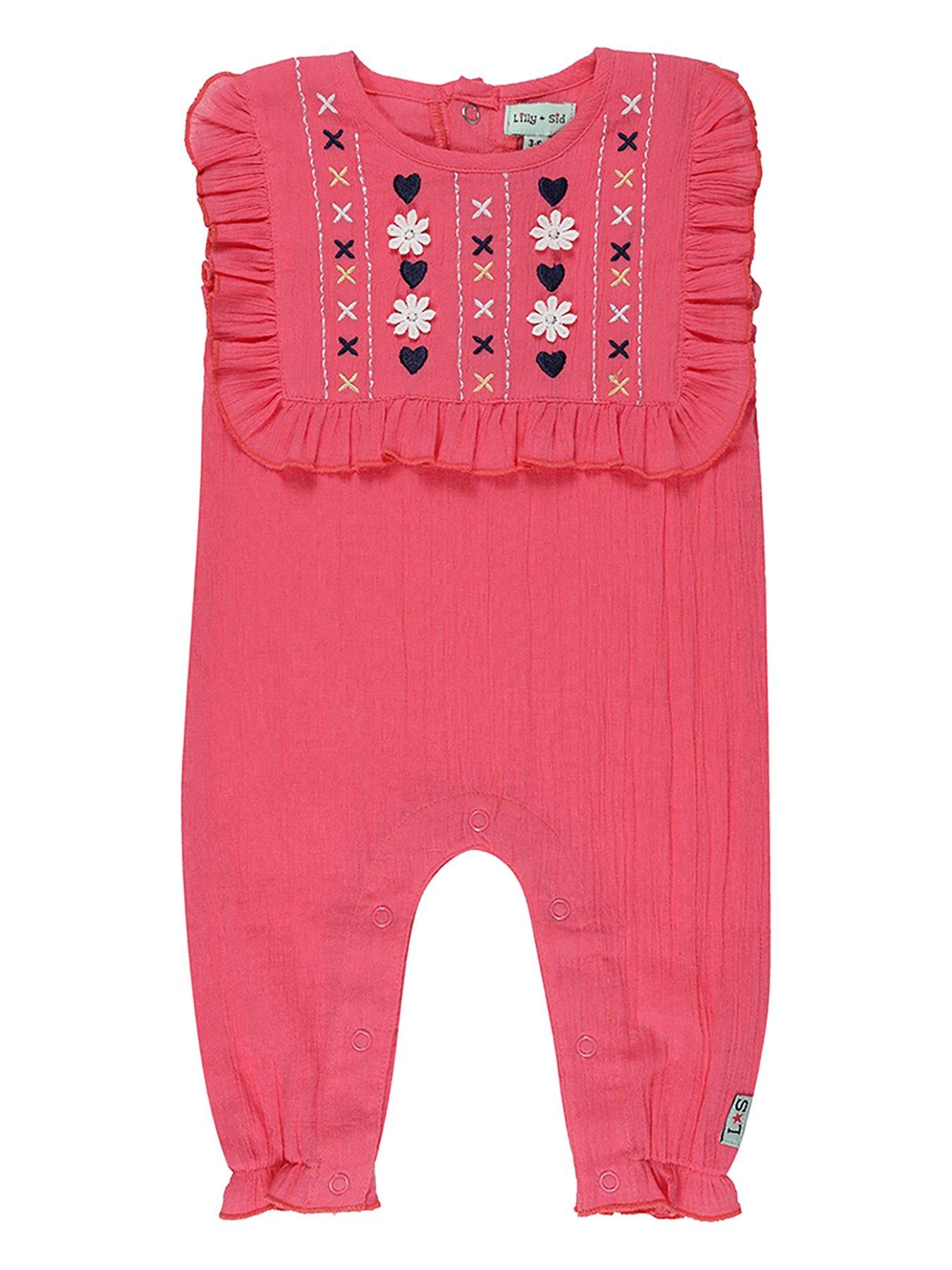 undefined Baby Girls Pink Floral Embroidered Romper - Pink