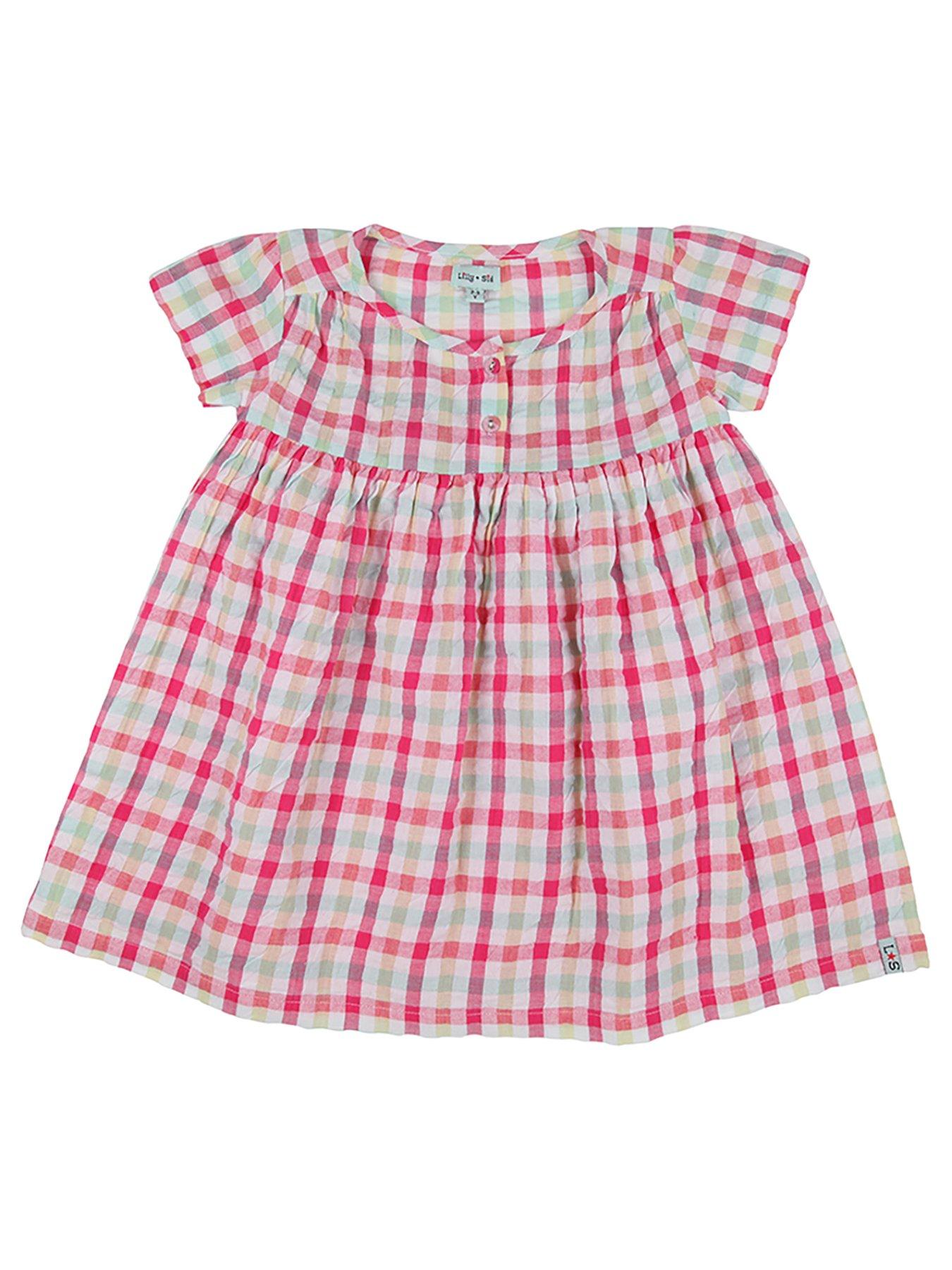 undefined Girls Check Print Dress - Pink
