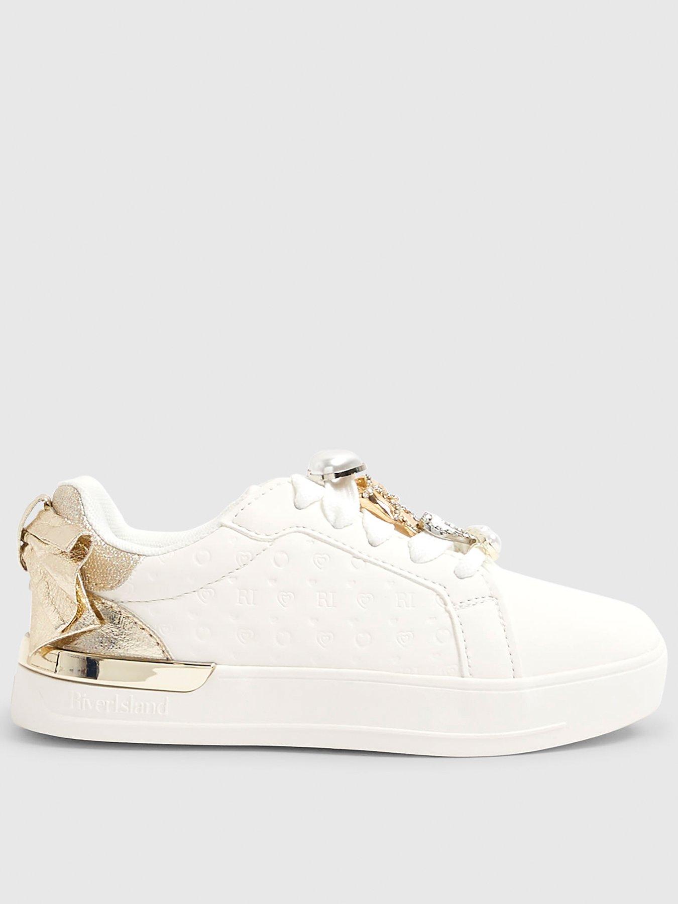 River Island Older Girls Bow Charm Plim Shoes - White