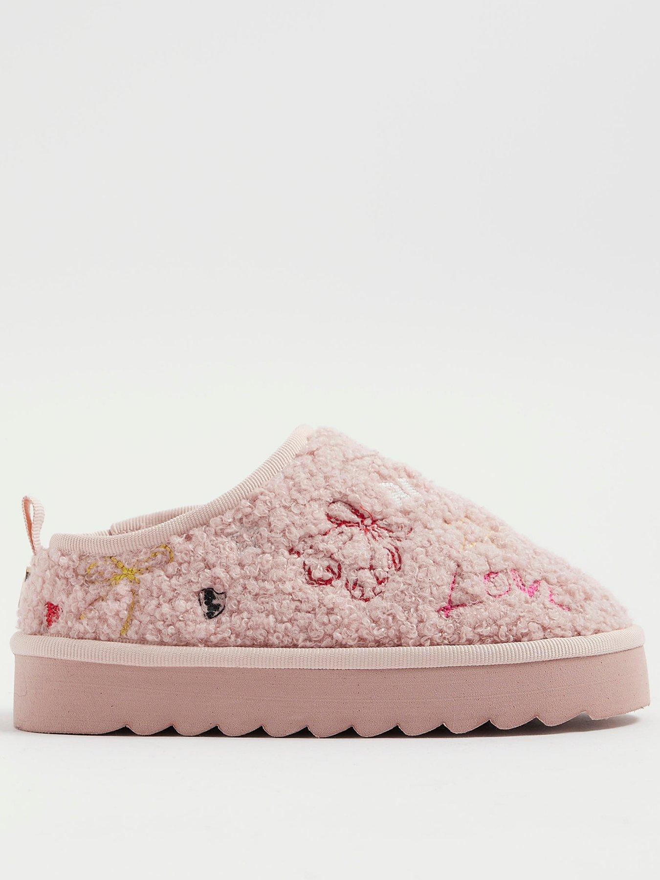 River Island Older Girls Doodle Borg Slippers - Pink
