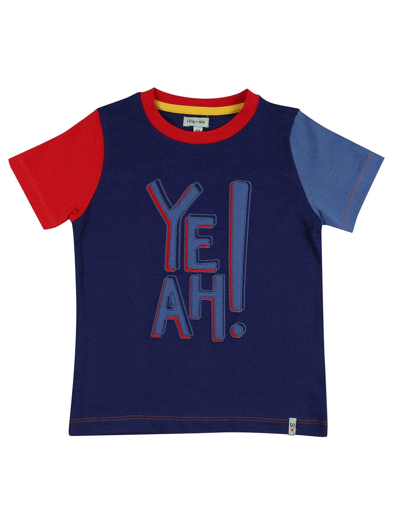 undefined Boys Yeah Slogan Print T-Shirt - Navy
