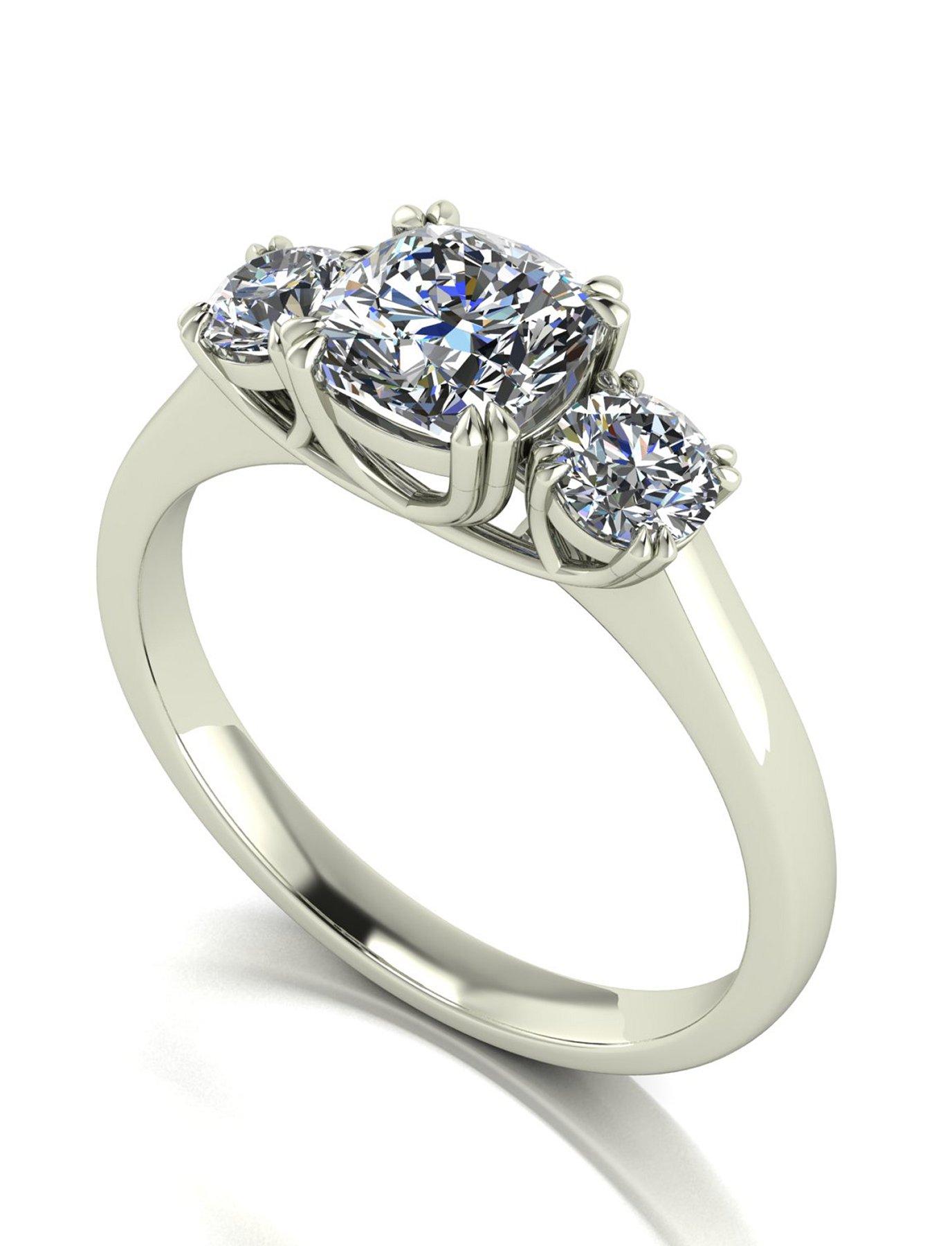 Moissanite 9Ct White Gold 160Ct Total Eq Criss Cross Cushion And Round Brilliant Trilogy Ring