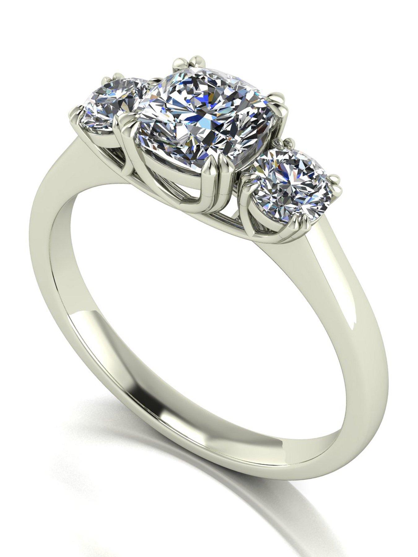 Moissanite 9Ct White Gold 160Ct Total Eq Criss Cross Cushion And Round Brilliant Trilogy Ring