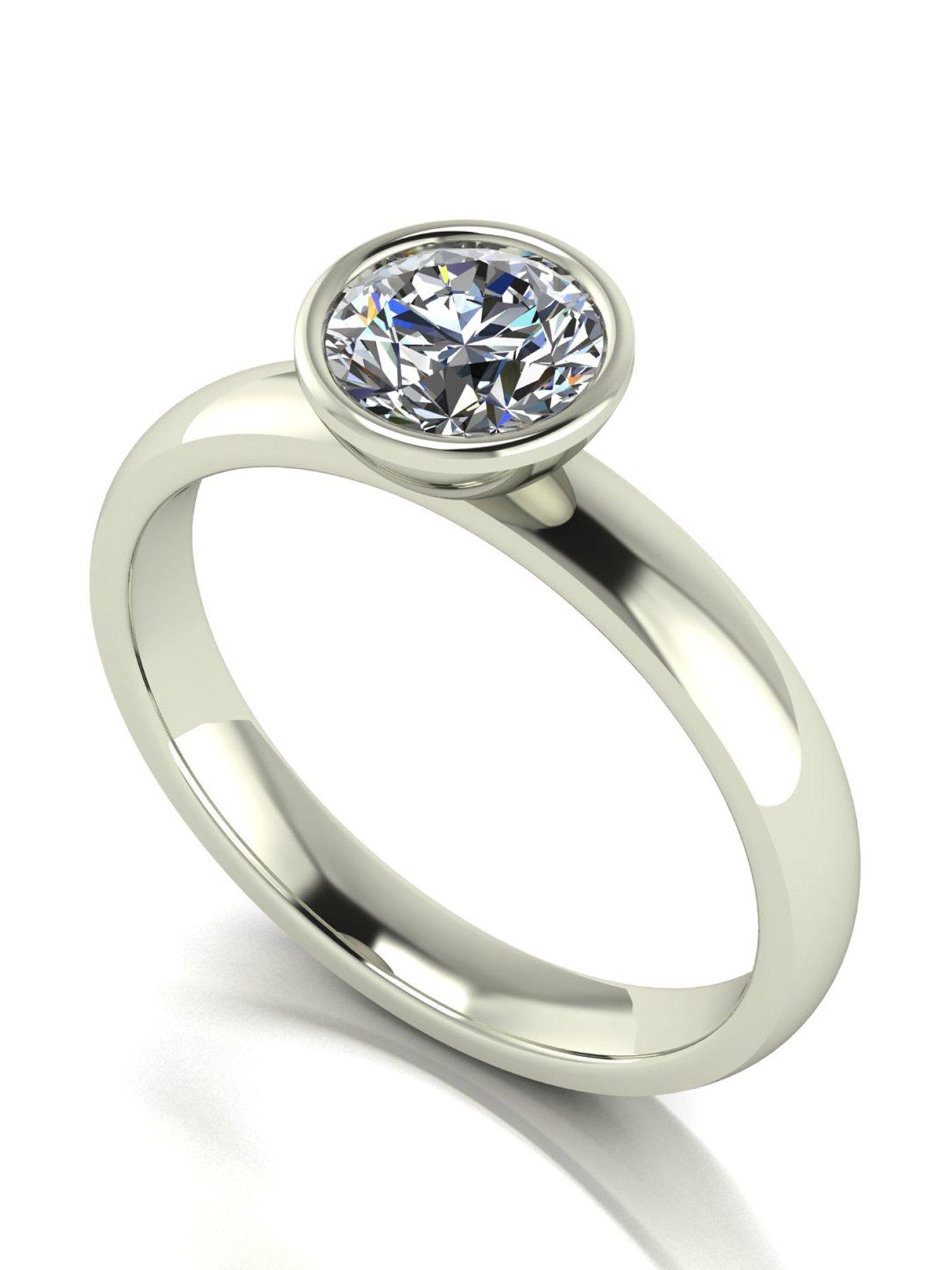 Moissanite 9Ct Gold 1Ct Rub Set Wed Fit Solitaire Ring - White