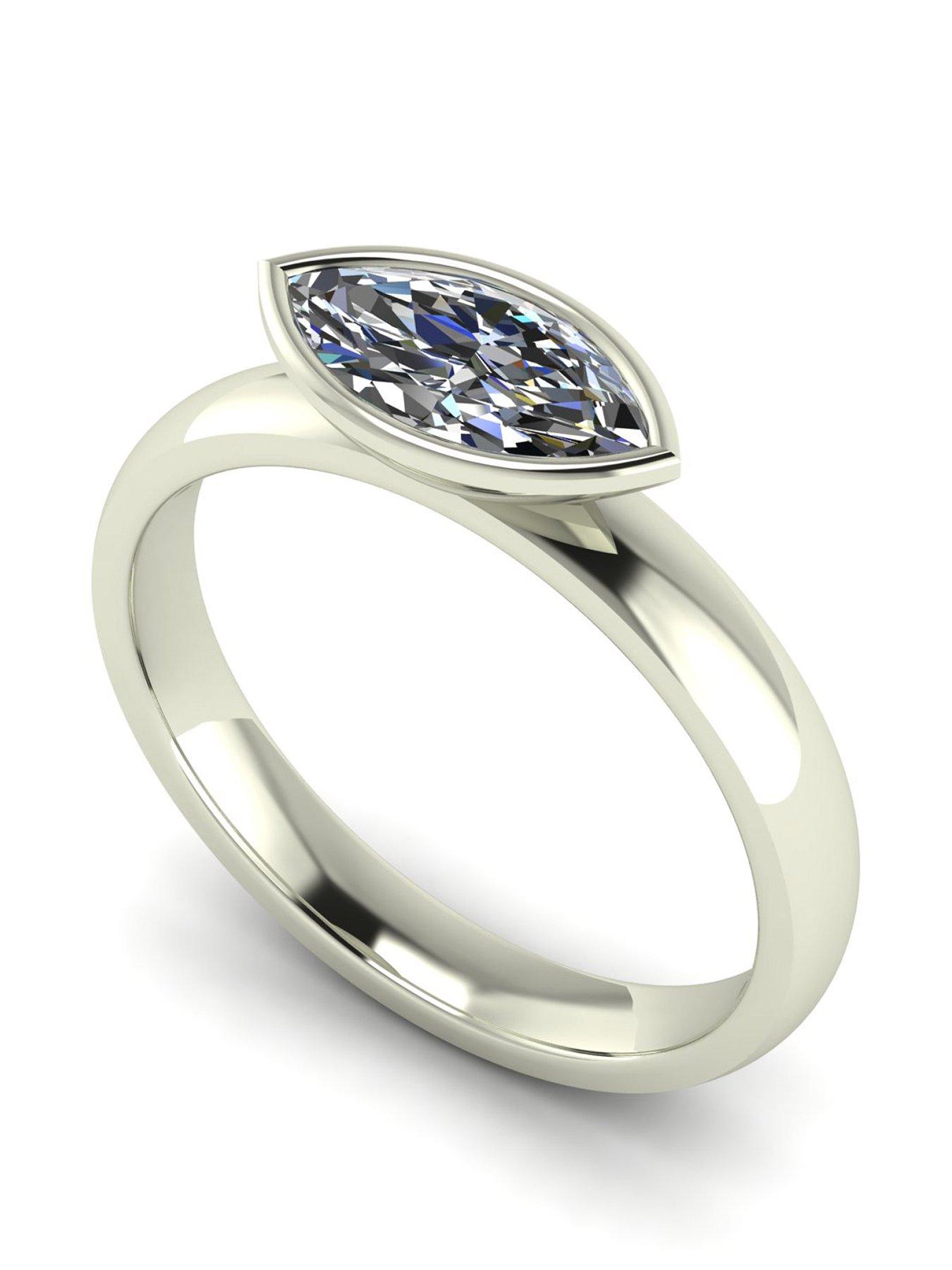Moissanite 9Ct Gold 1Ct Rub Set Marquise Wed Fit Solitaire Ring - White