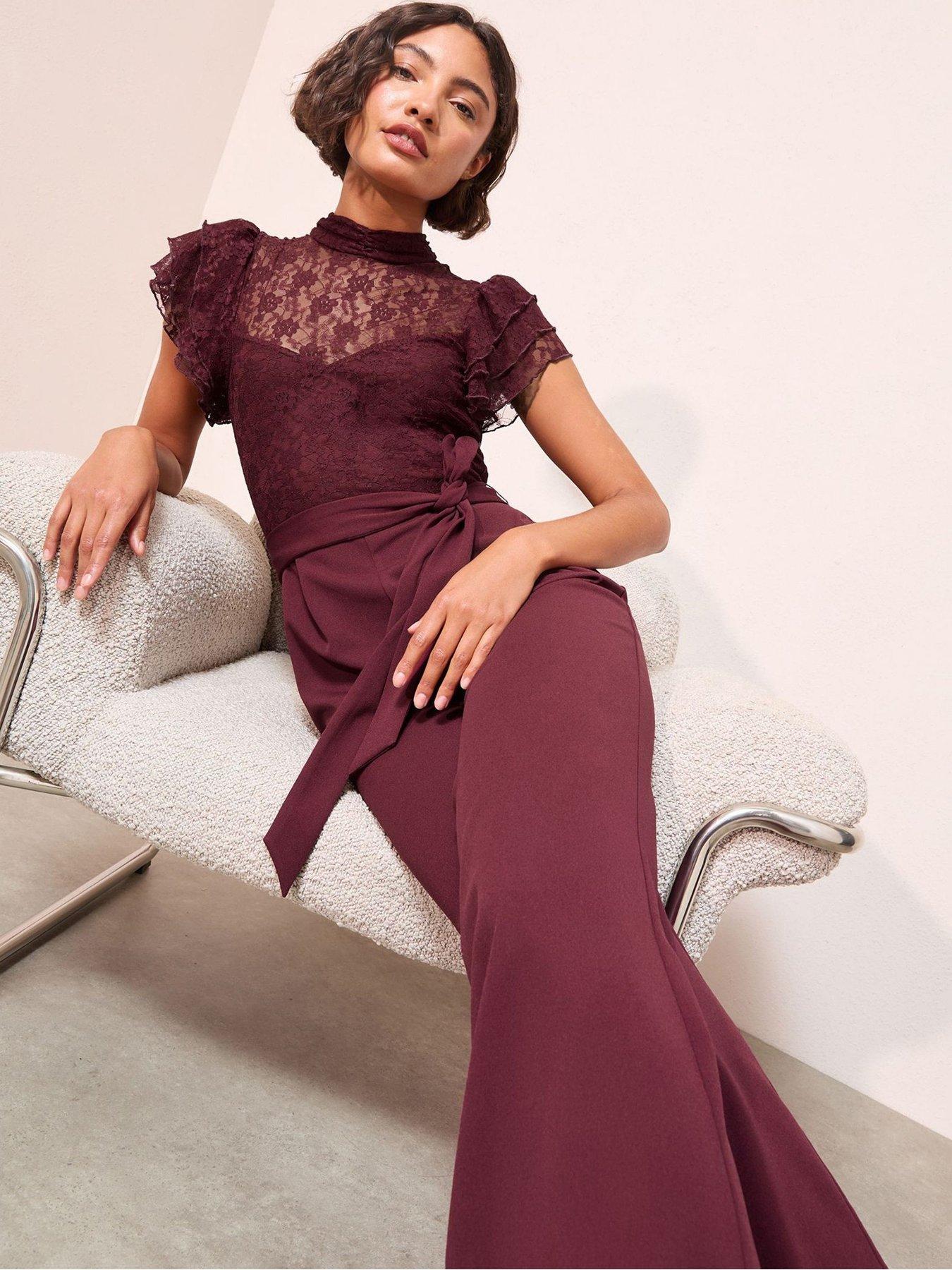 専用　JUMPER LACE/Beyond the romance Friends Like These High Neck Lace Mix Jumpsuit - Aubergine Purple