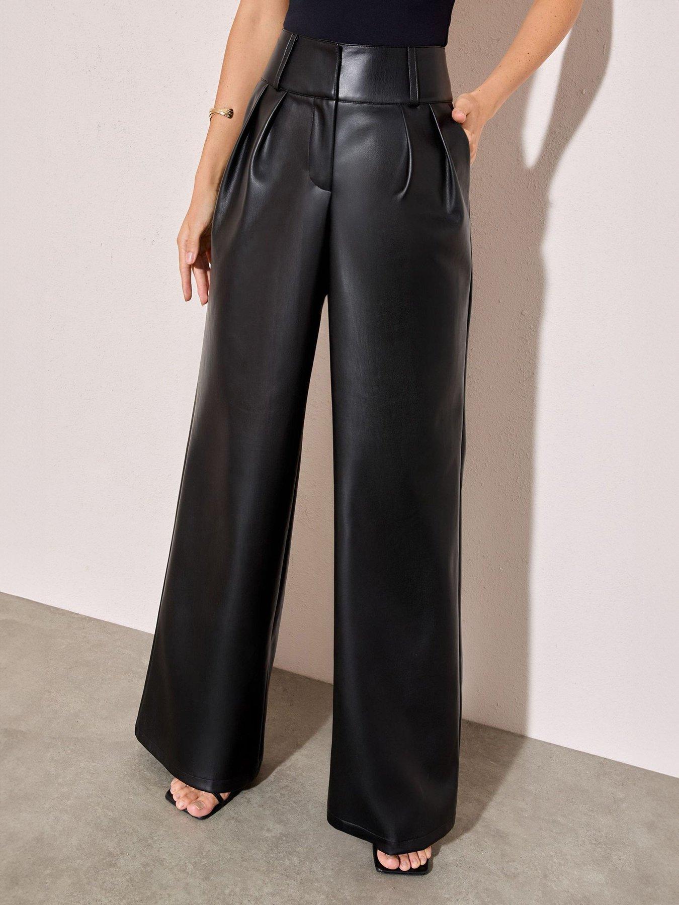 Friends Like These Pu Pleated Wide Leg Trouser - Black