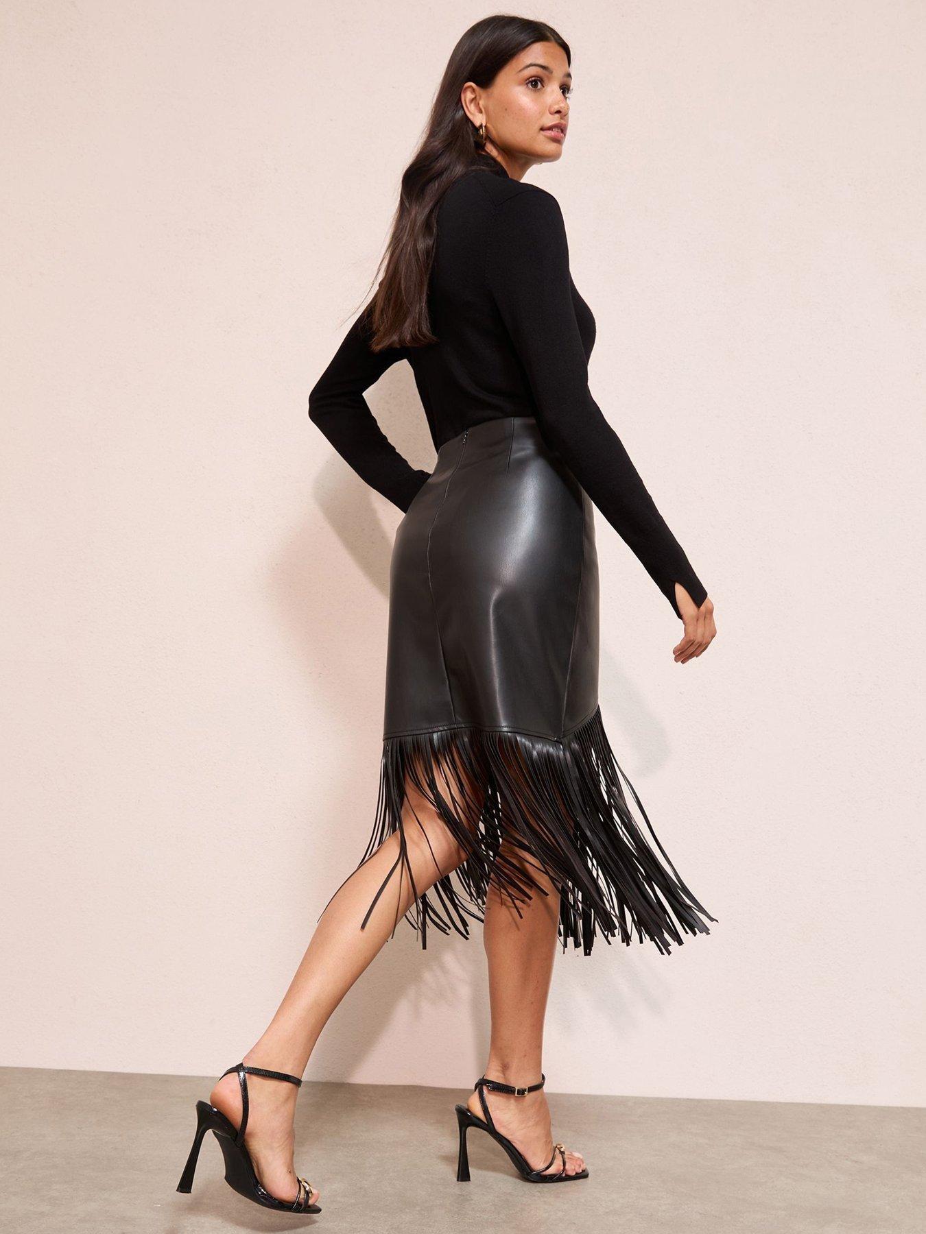Image 2 of 4 of Friends Like These Pu Tassel Midi Skirt - Black