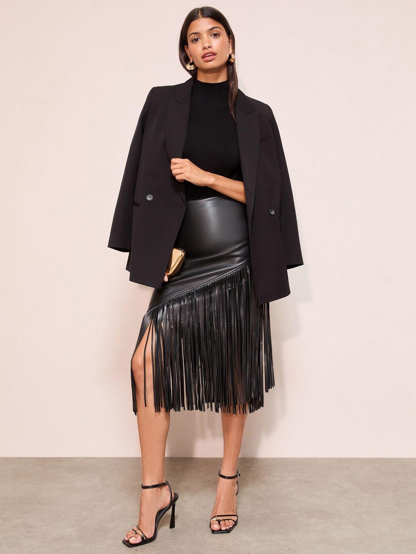 Image 3 of 4 of Friends Like These Pu Tassel Midi Skirt - Black