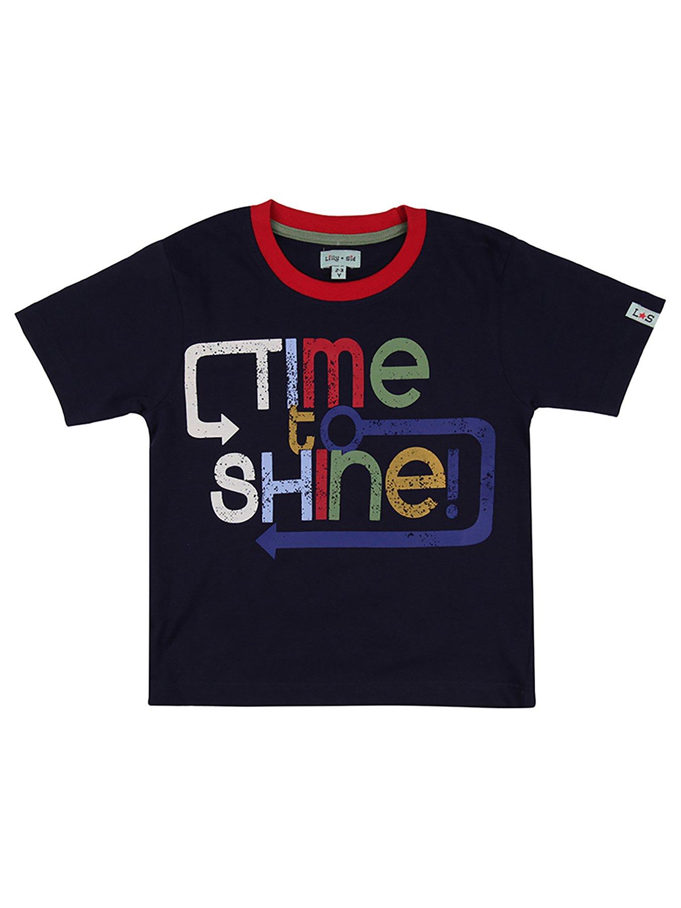 undefined Boys Navy Time To Shine Slogan Print Top - Navy