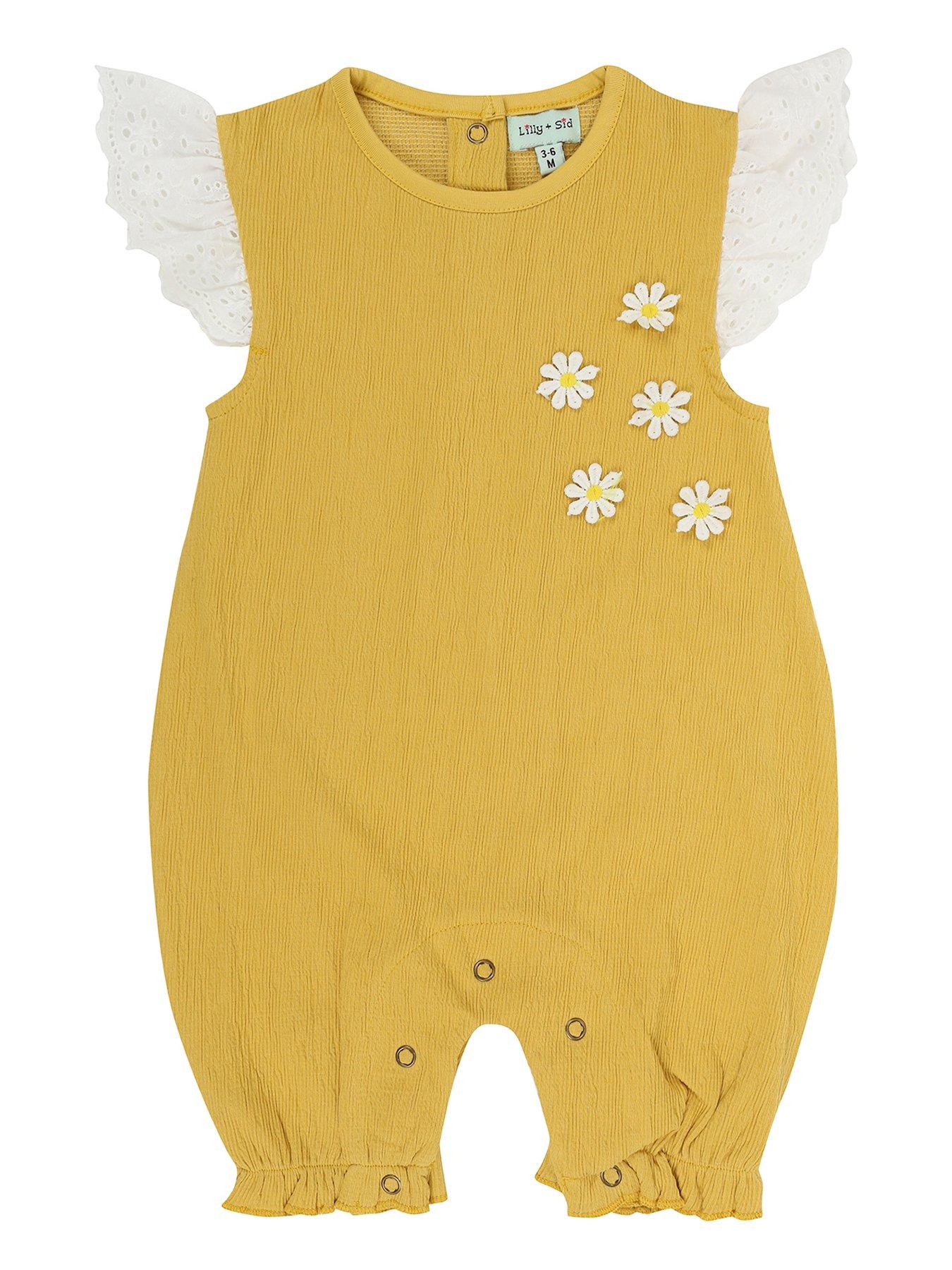 undefined Baby Girls Floral Applique Romper - Yellow