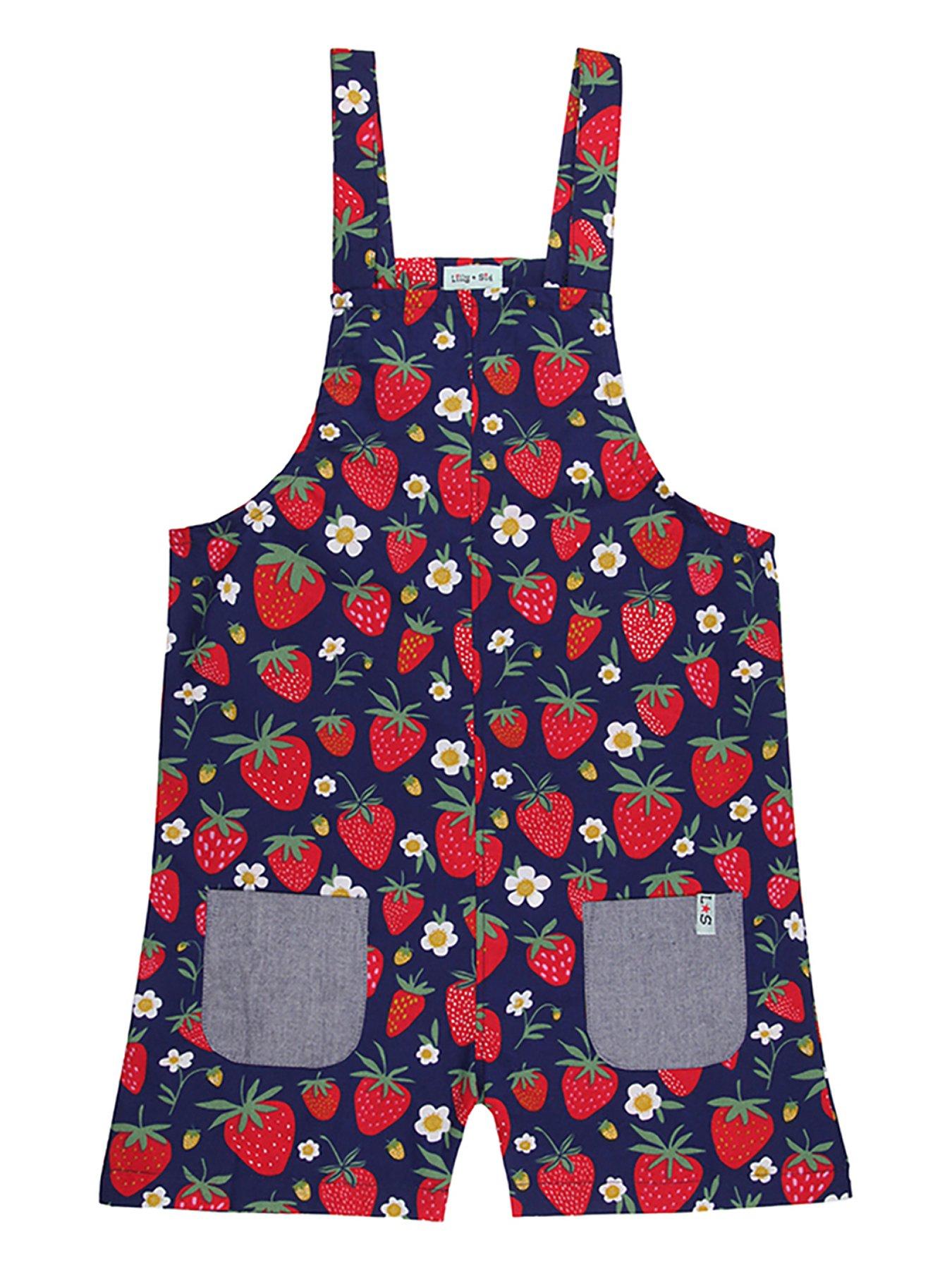 undefined Girls Red Strawberry Print Dungarees - Red