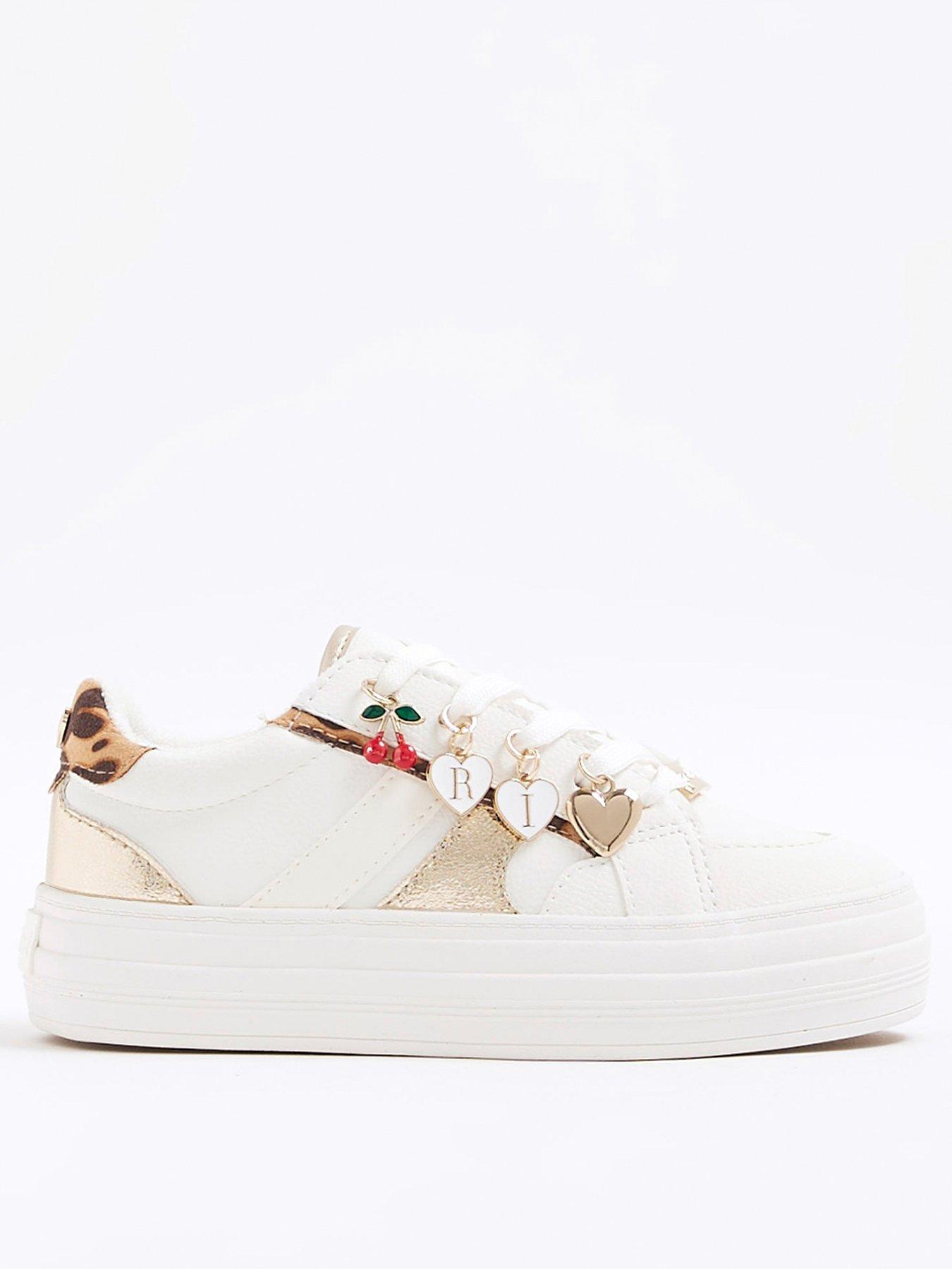 undefined Older Girls Leopard Charm Trainers - White