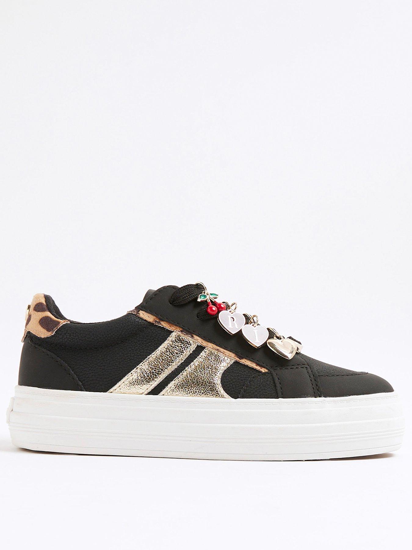 undefined Older Girls Leopard Charm Plim Shoes - Black