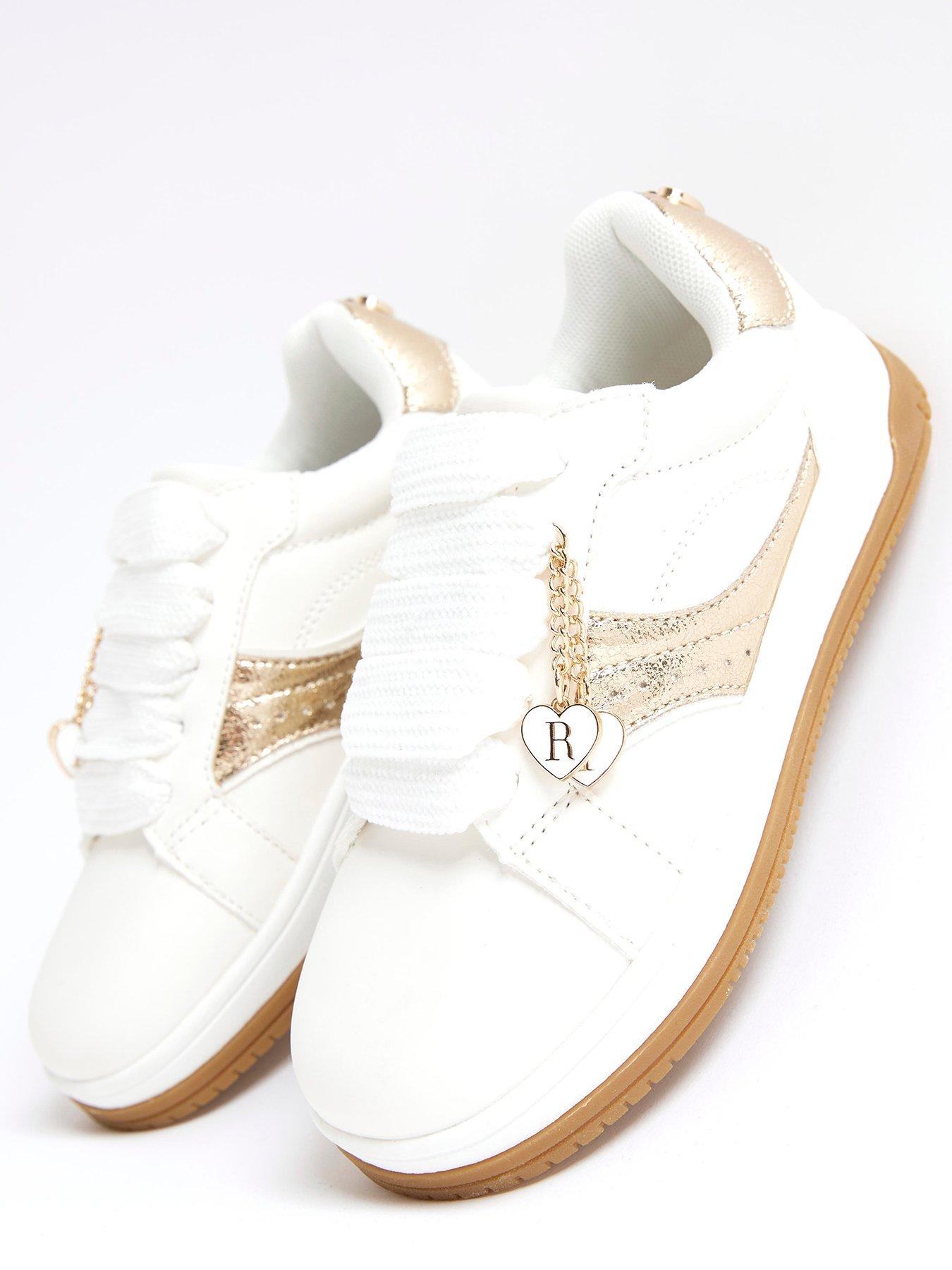 Women's Chunky White Trainer Sneakers - Faux Zip, Leopard Print Detail, Round Toe, Lace-Up