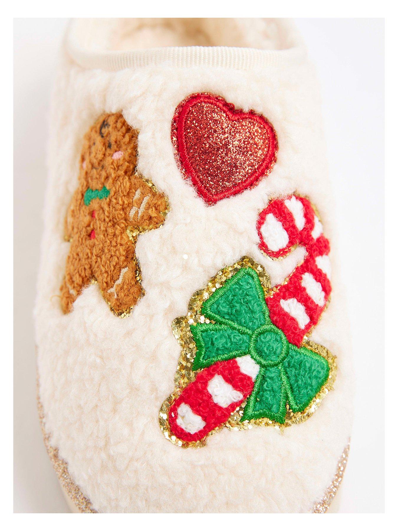 Image 5 of 5 of River Island Older Girls Christmas Gingerbread Man Slippers - Cream