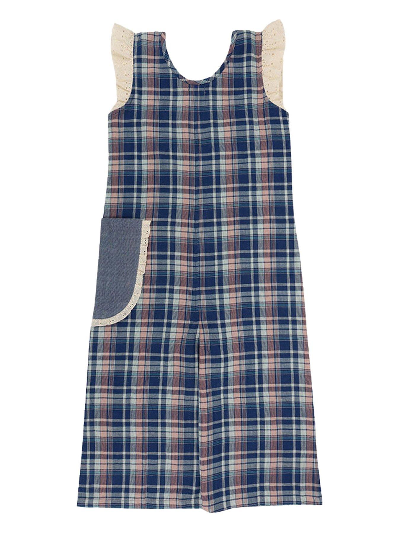 undefined Girls Check Print Jumpsuit - Navy
