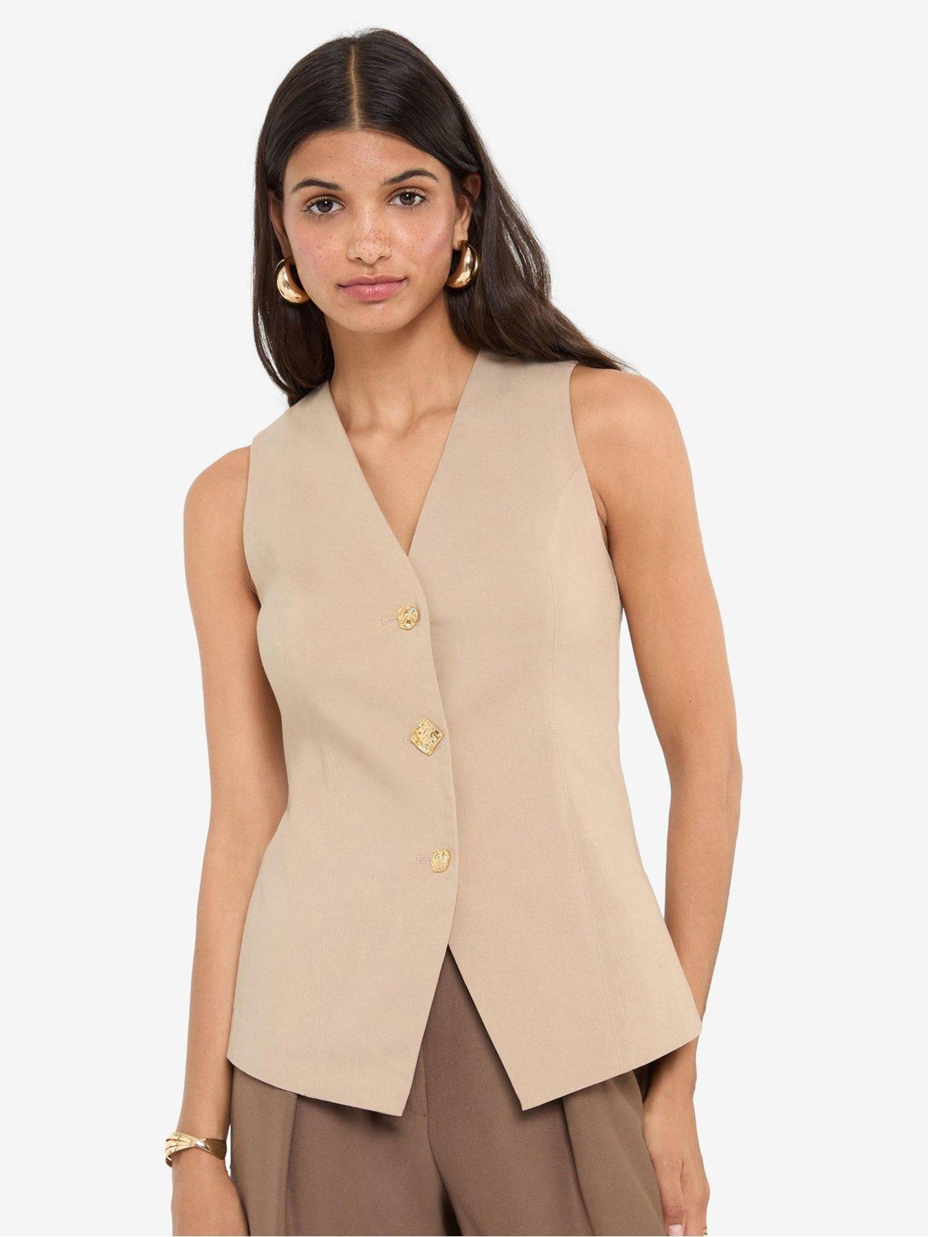 undefined Sculpting Stretch Multi Button Waistcoat - Beige