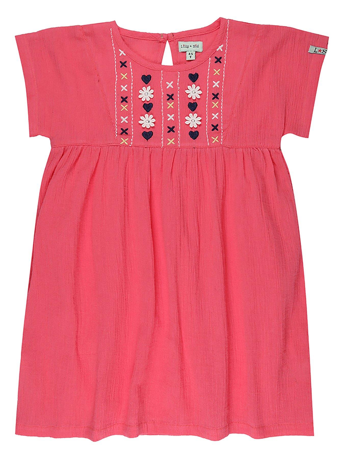 undefined Girls Floral Embroidered Dress - Pink