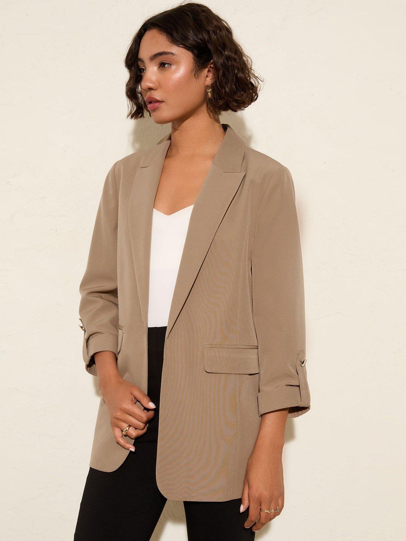 undefined Edge To Edge Tailored Sleeve Detail Blazer - Beige