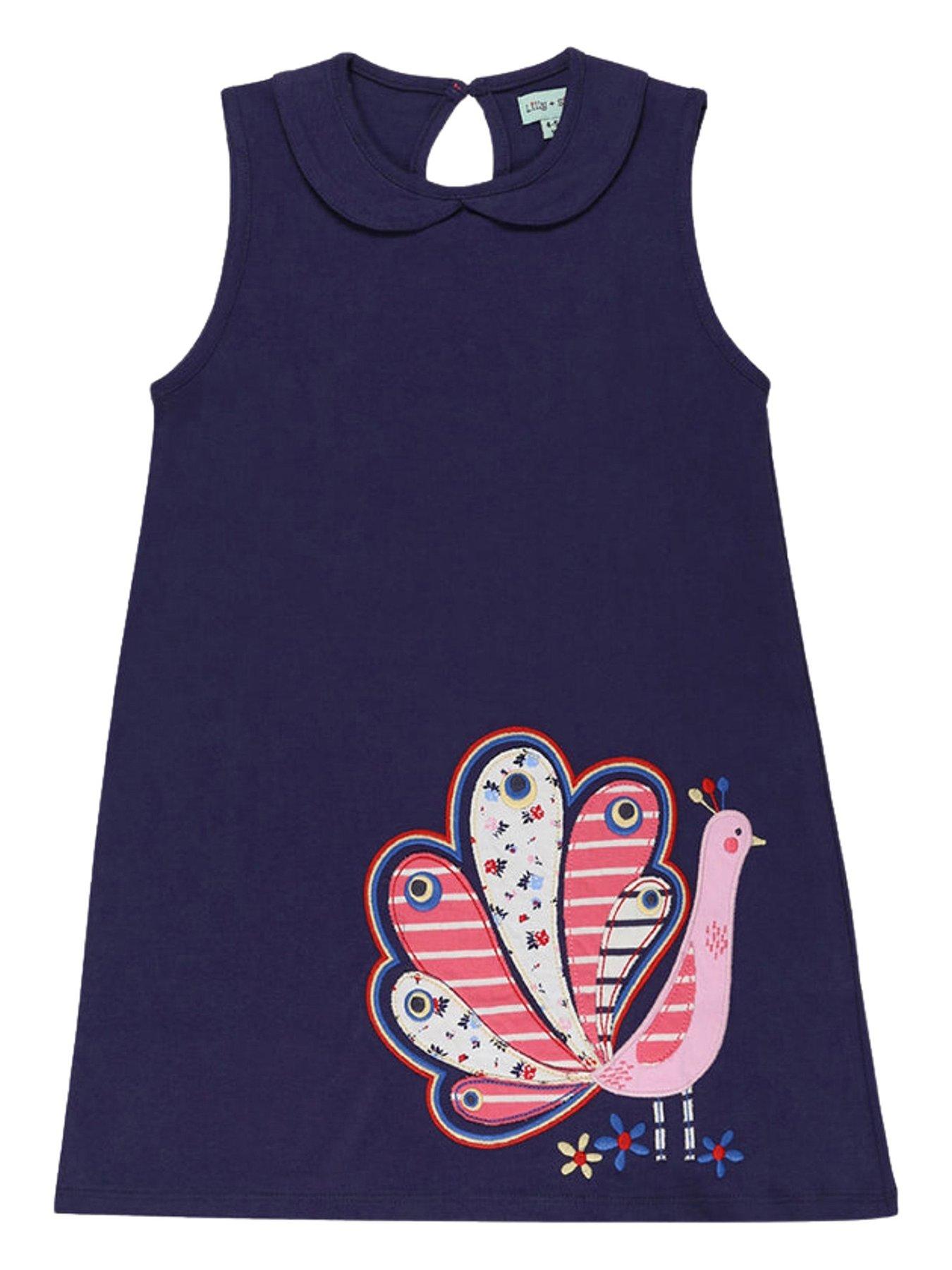 undefined Girls Navy Peacock Applique Dress - Navy