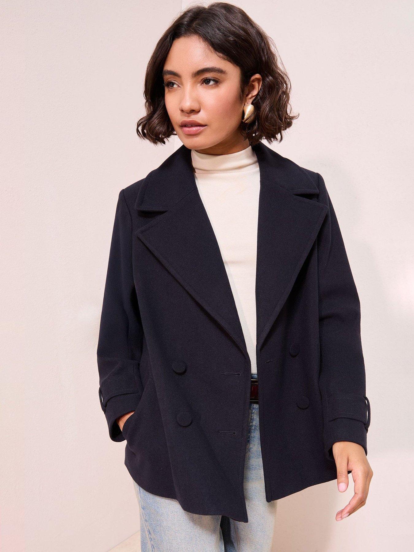 undefined Double Breasted Peacoat - Navy