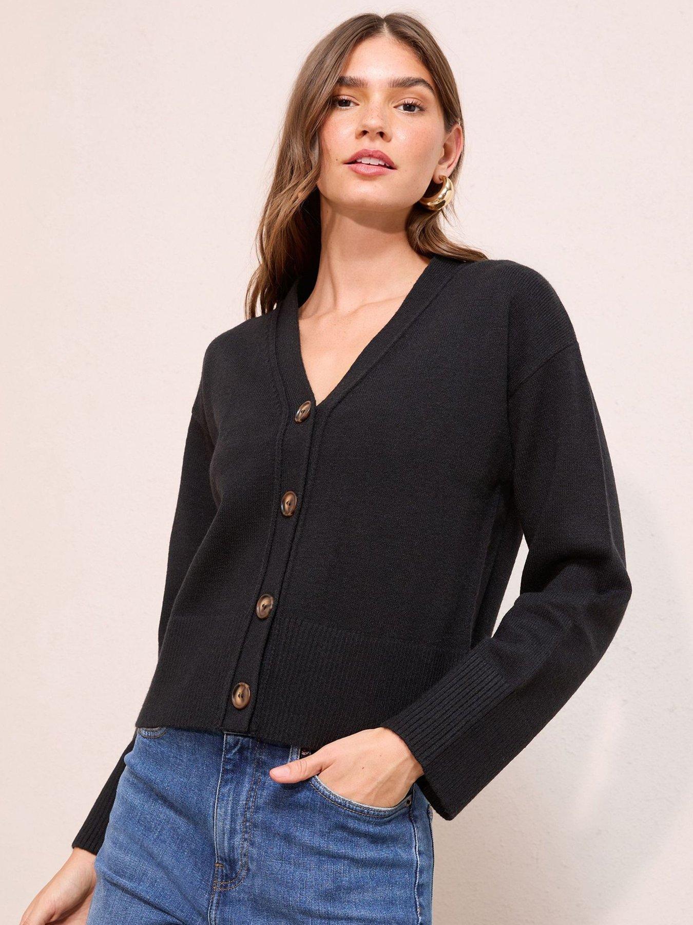 Friends Like These V Neck Exposed Seam Cardigan - Black