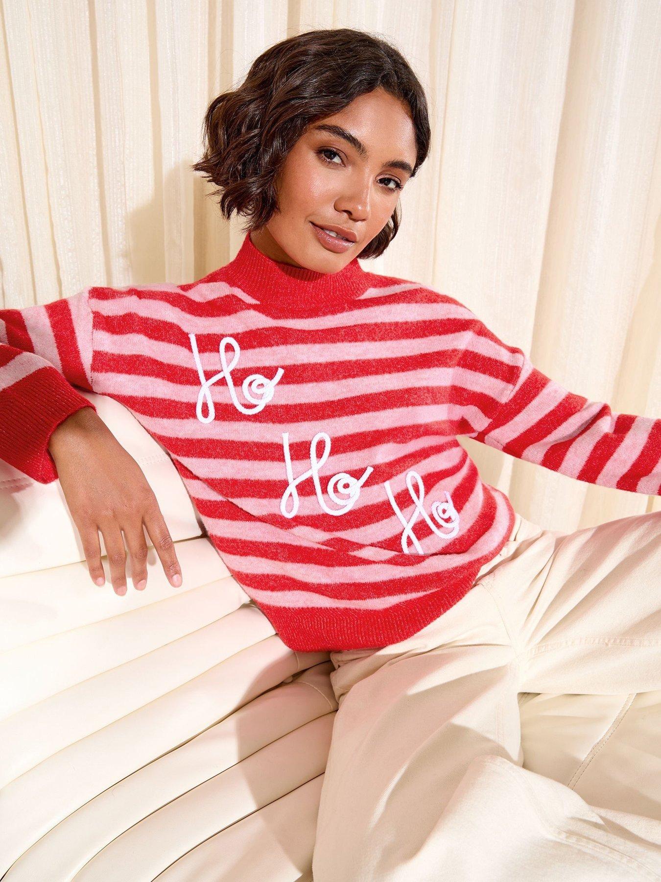 Friends Like These Ho Ho Ho Stripe Christmas Jumper - Pink/Red