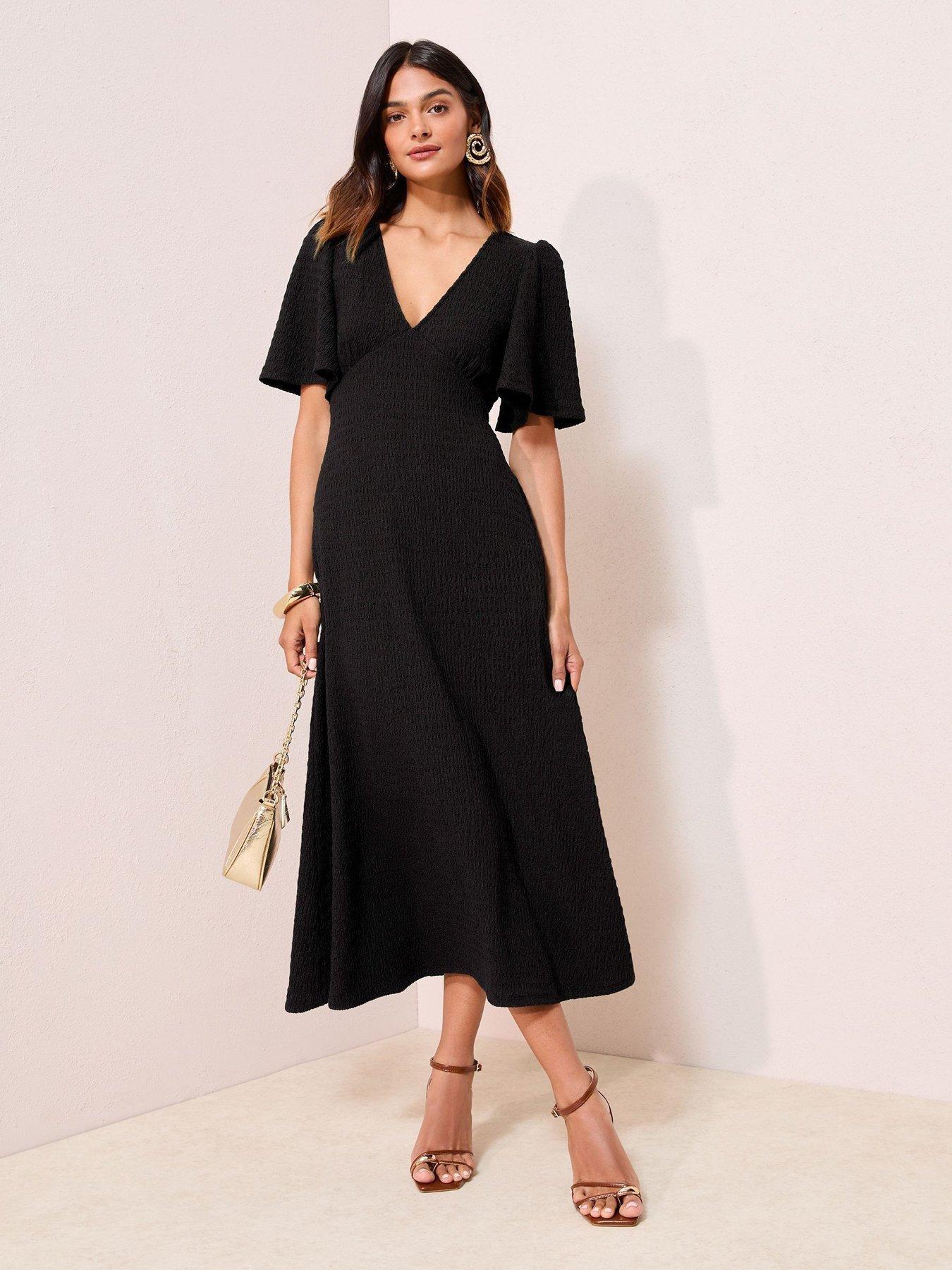 Friends Like These Textured V Neck Midi Dress - Black