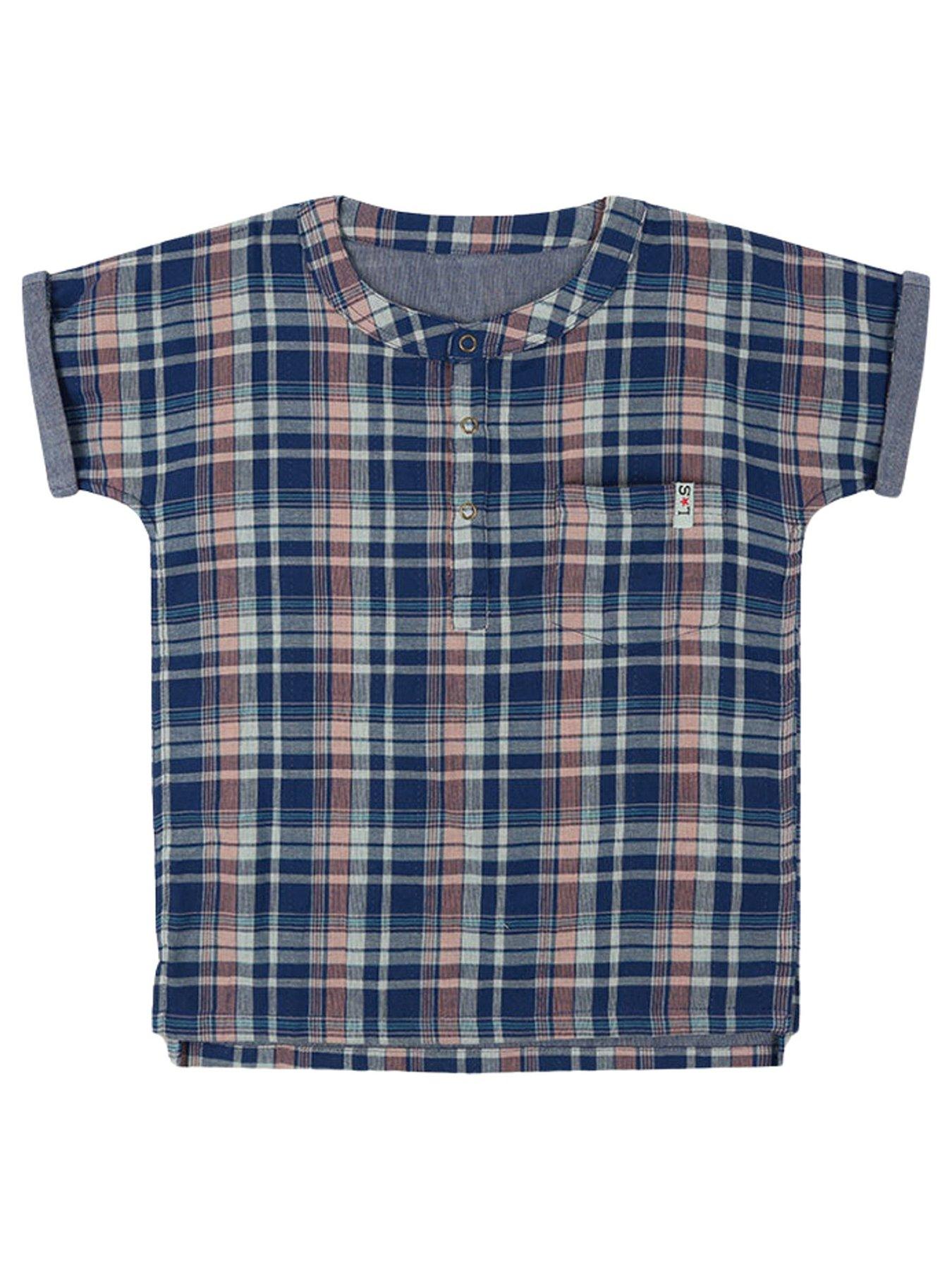 undefined Boys Check Print T-Shirt - Navy
