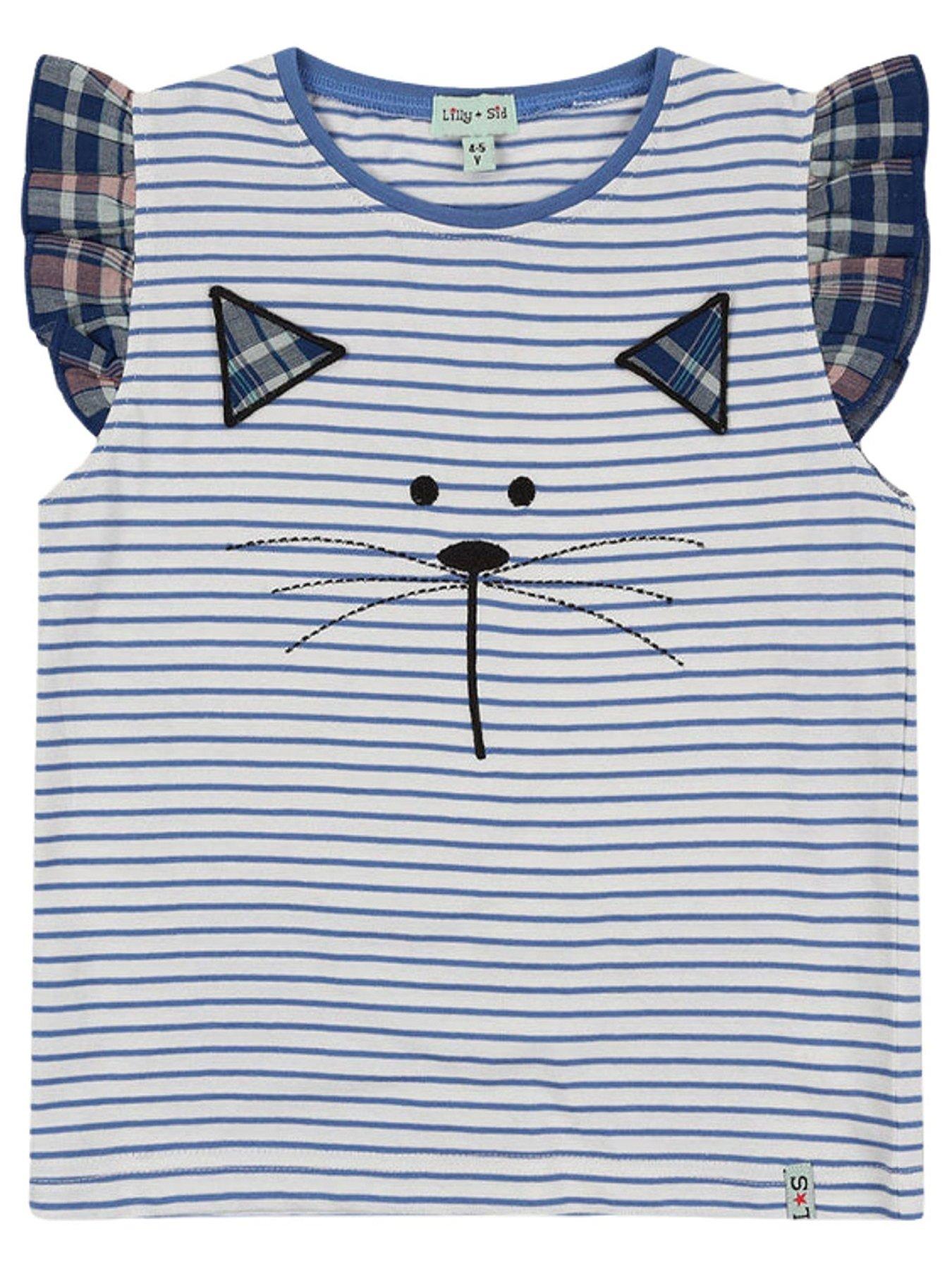 Lilly + Sid Girls Cat Applique Top - Blue