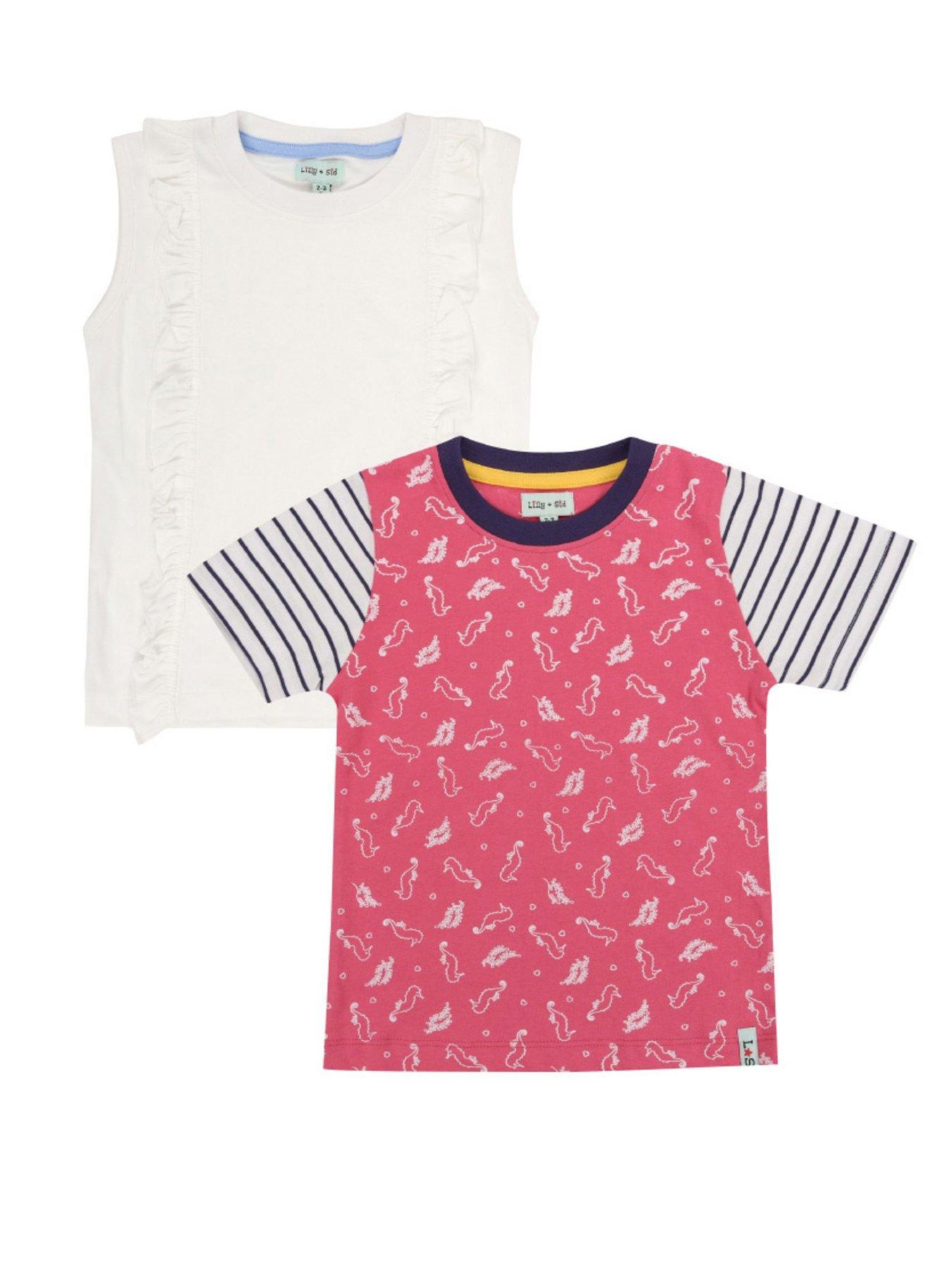 undefined Girls 2 Pack Seahorse Print  &  Plain Tops - Multi