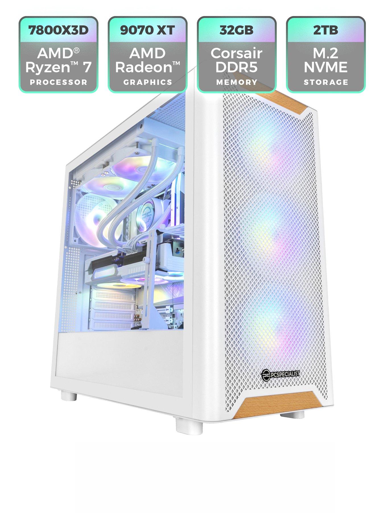 Image 2 of 8 of PCSpecialist Fusion Lumin 40 Gaming Desktop - AMD Radeon RX 9070 XT, AMD Ryzen 7, 32GB RAM, 2TB SSD - White