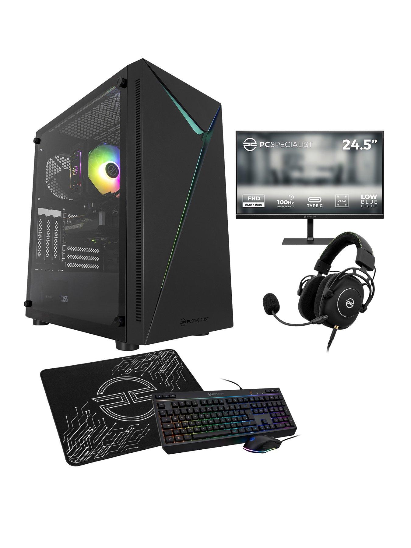 PCSpecialist Fusion 25 Gaming Desktop (RTX 5060, AMD Ryzen 5, 16GB RAM, 1TB SSD) with 24.5in Monitor, Headset, Keyboard, Mouse  &  Mat