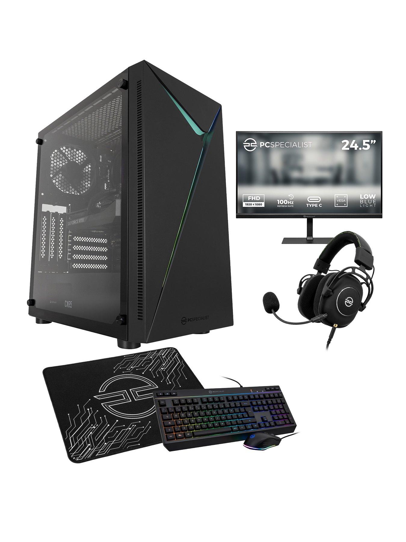 PCSpecialist Fusion 32 Gaming Desktop (RTX 5060 Ti, AMD Ryzen 5, 16GB RAM, 1TB SSD) with 24.5in FHD Monitor, Headset, Keyboard, Mouse and Mat