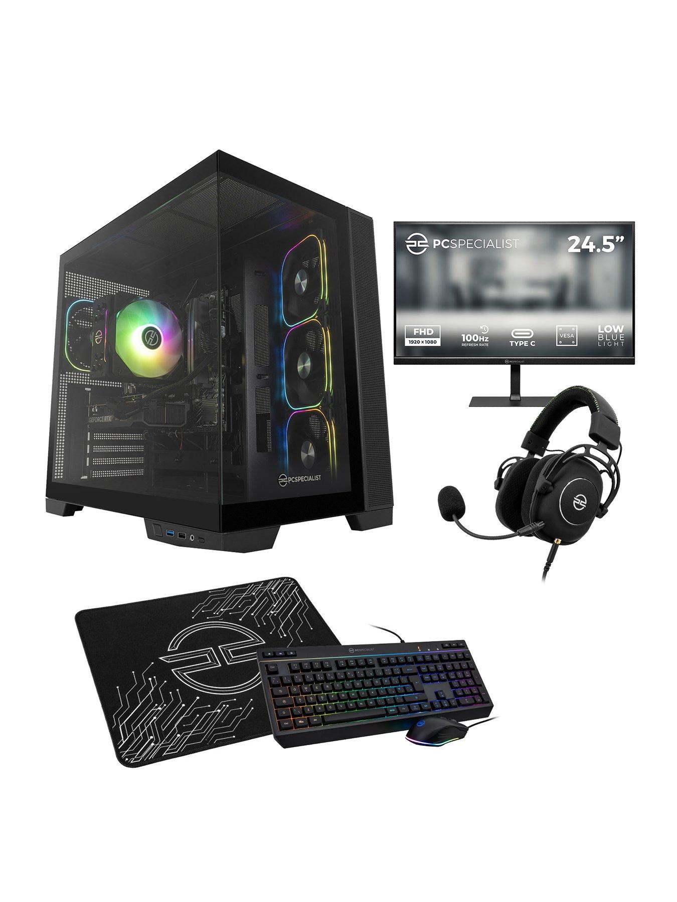 Image 1 of 8 of PCSpecialist Fusion 35 Gaming Desktop (GeForce RTX 5060 Ti,&nbsp;AMD Ryzen 5,&nbsp;16GB RAM, 1TB SSD) Bundle with 24.5in FHD Monitor, Headset, Keyboard, Mouse &amp; Mat
