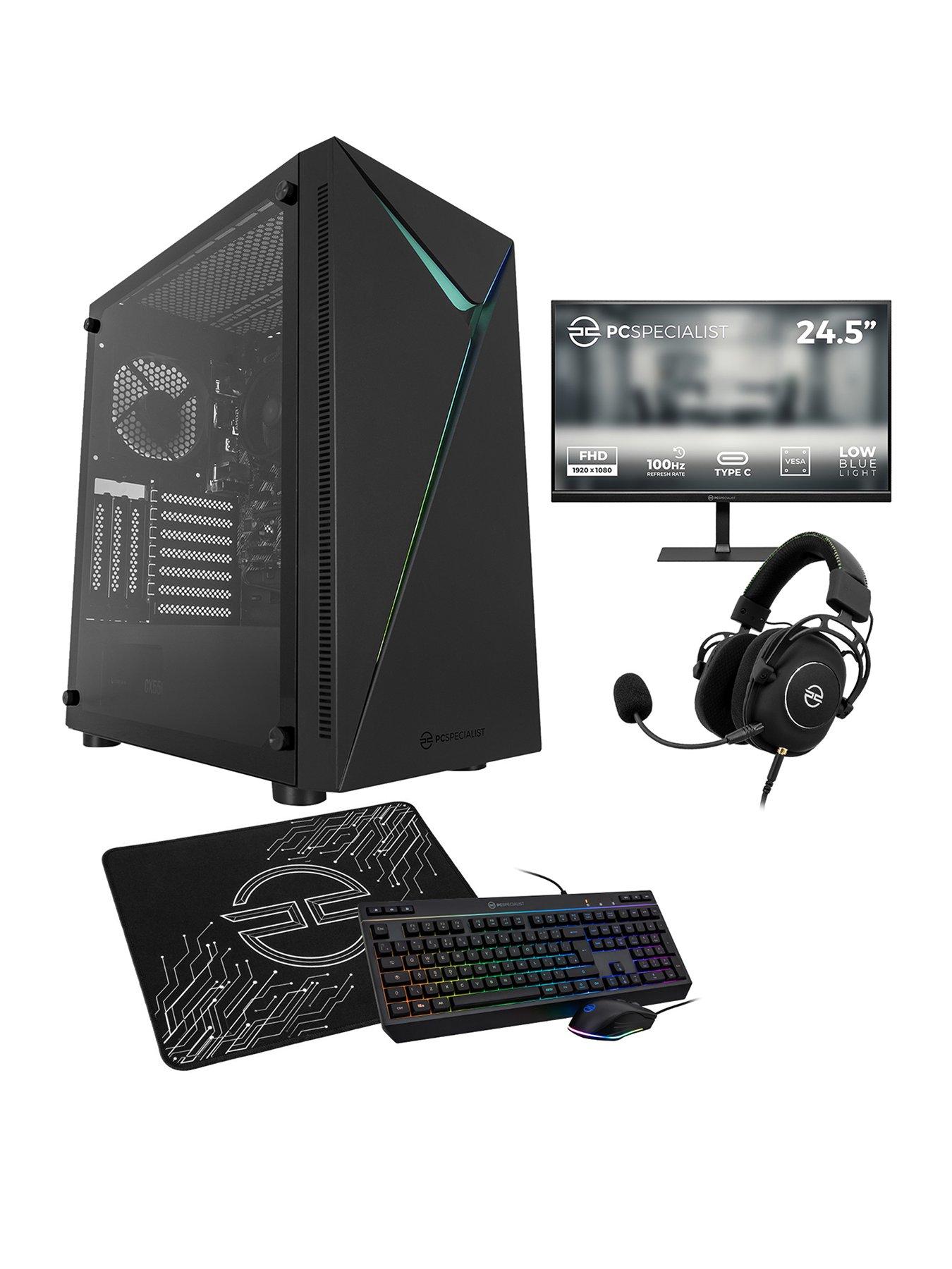 PCSpecialist Fusion 15 Gaming Desktop (AMD Ryzen 5, 16GB RAM, 1TB SSD) Bundle with  with 24.5in FHD Monitor, Headset, Keyboard, Mouse  &  Mat