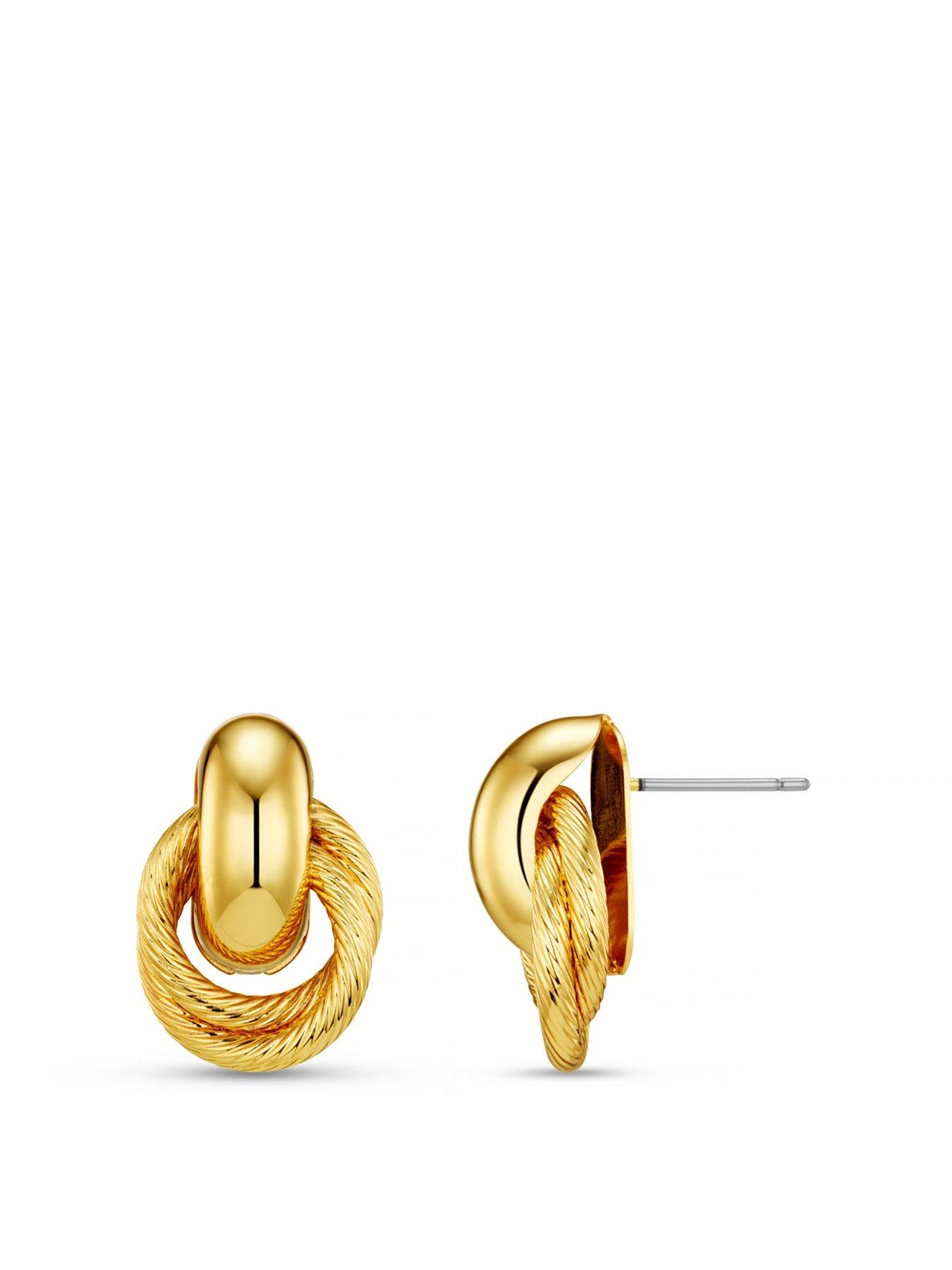 IO着用　SMALL MARKING 18K GOLD PIERCE Orelia Mini Textured Interlocking Earrings - Gold | Very