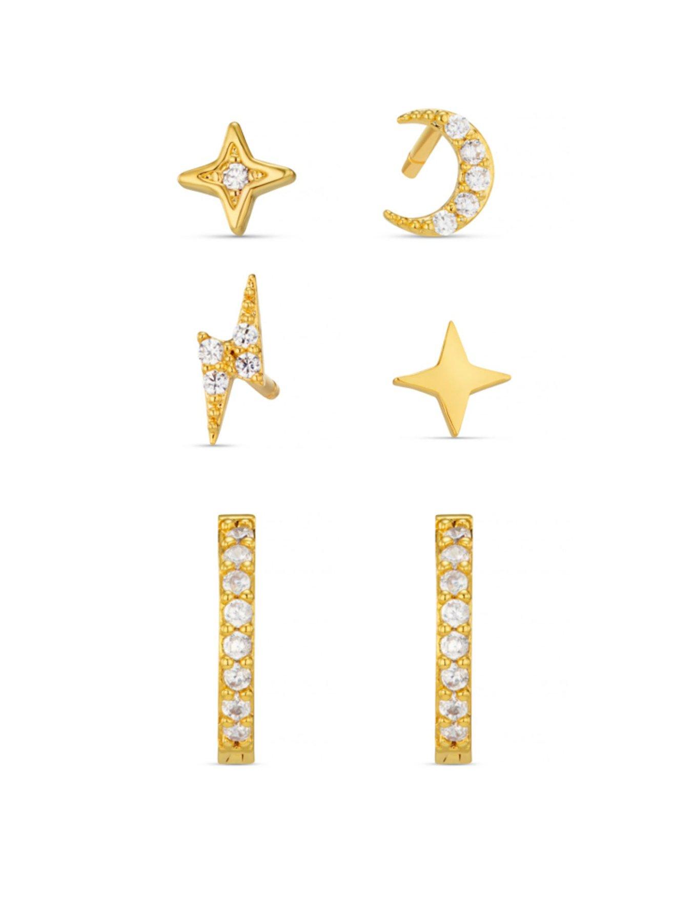 Orelia Mixed Celestial Stud  &  Pave Micro Hoop Pack - Gold