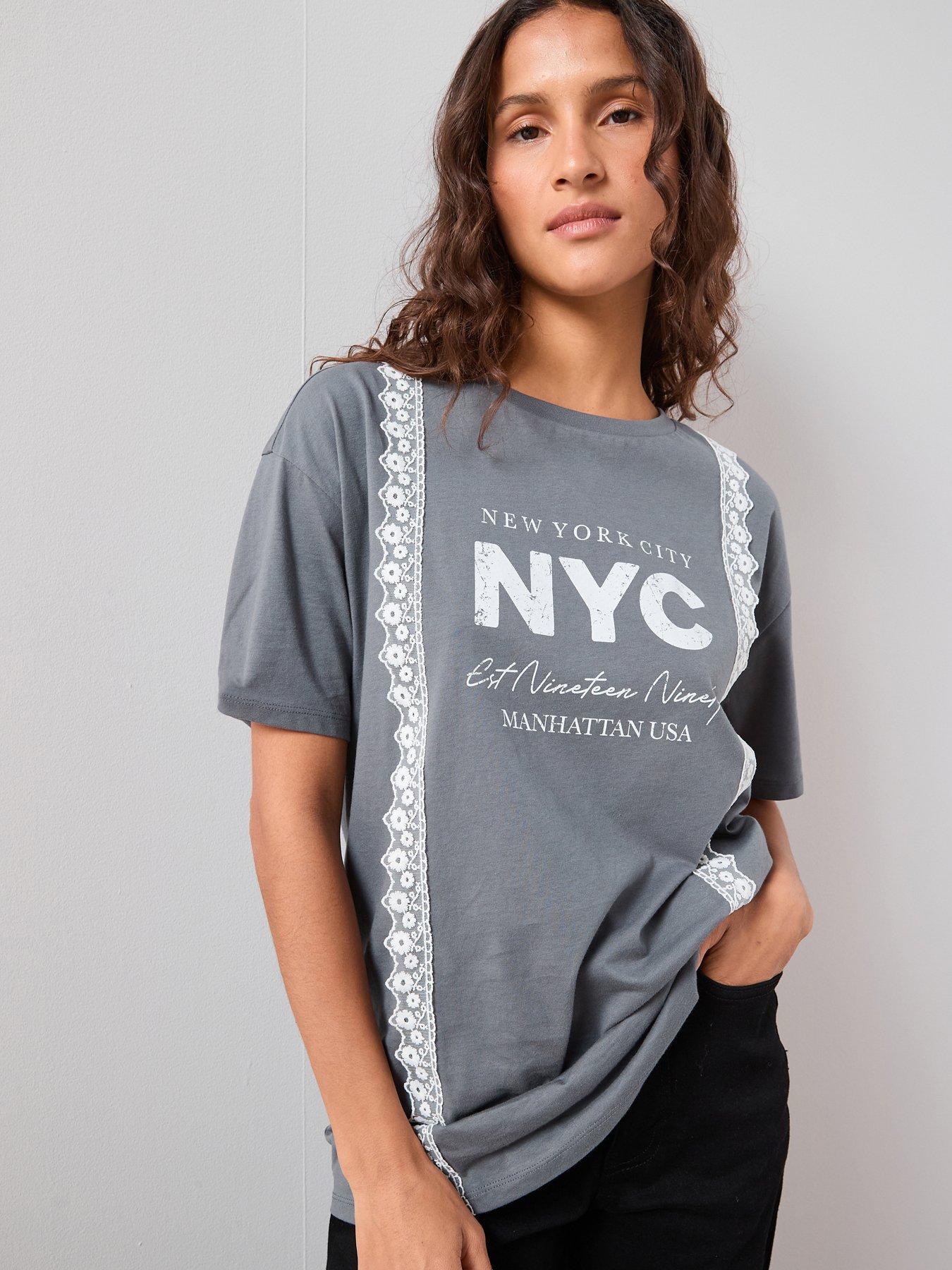 The Very Collection Lace Trim Graphic T-shirt - Grey