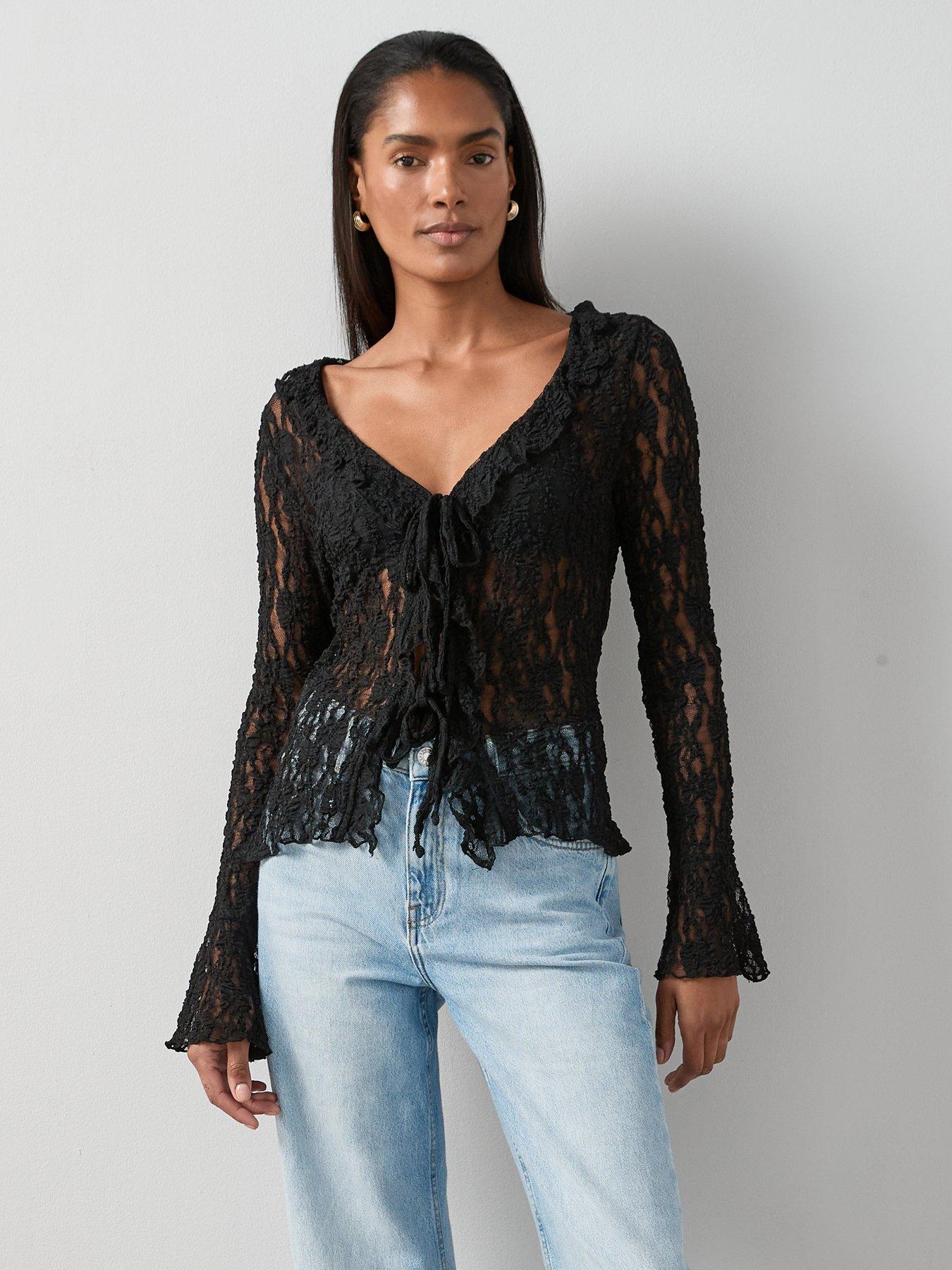 The Very Collection Frill Front Lace Top - Black | Very